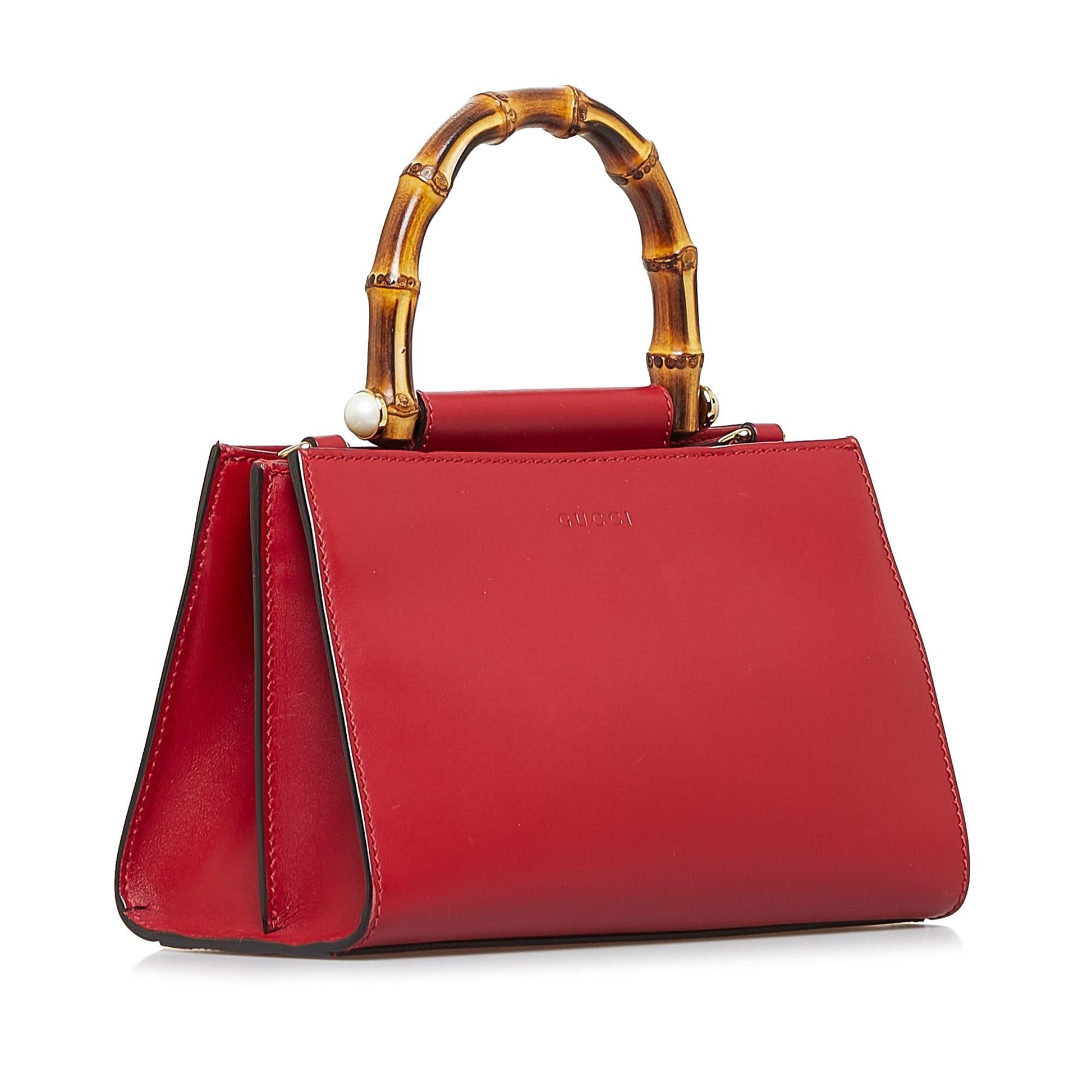 Gucci Bamboo Nymphaea SHG-K9a8Dc Calf Red Mini Satchel Bag