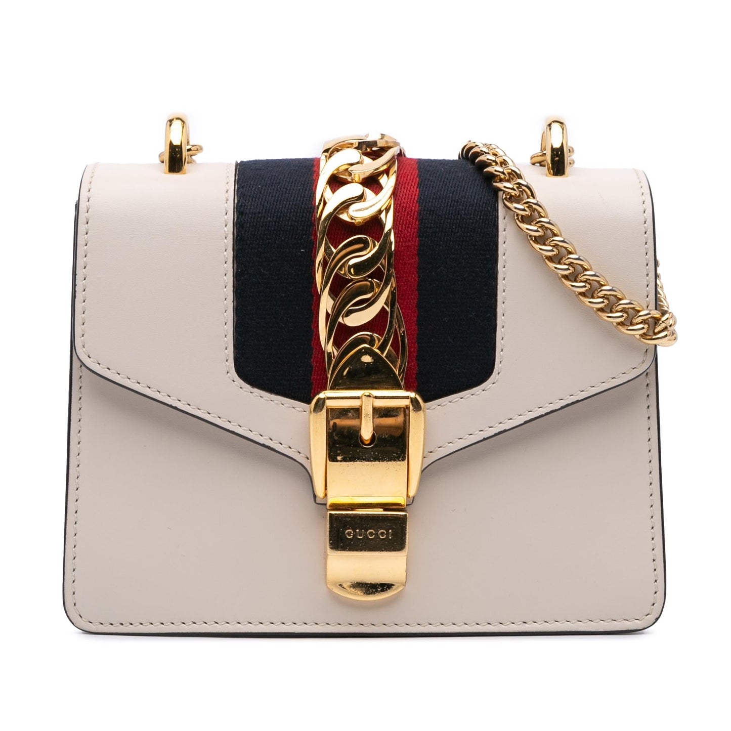 Gucci Sylvie Chain Calf Calfskin White Mini Crossbody Bag