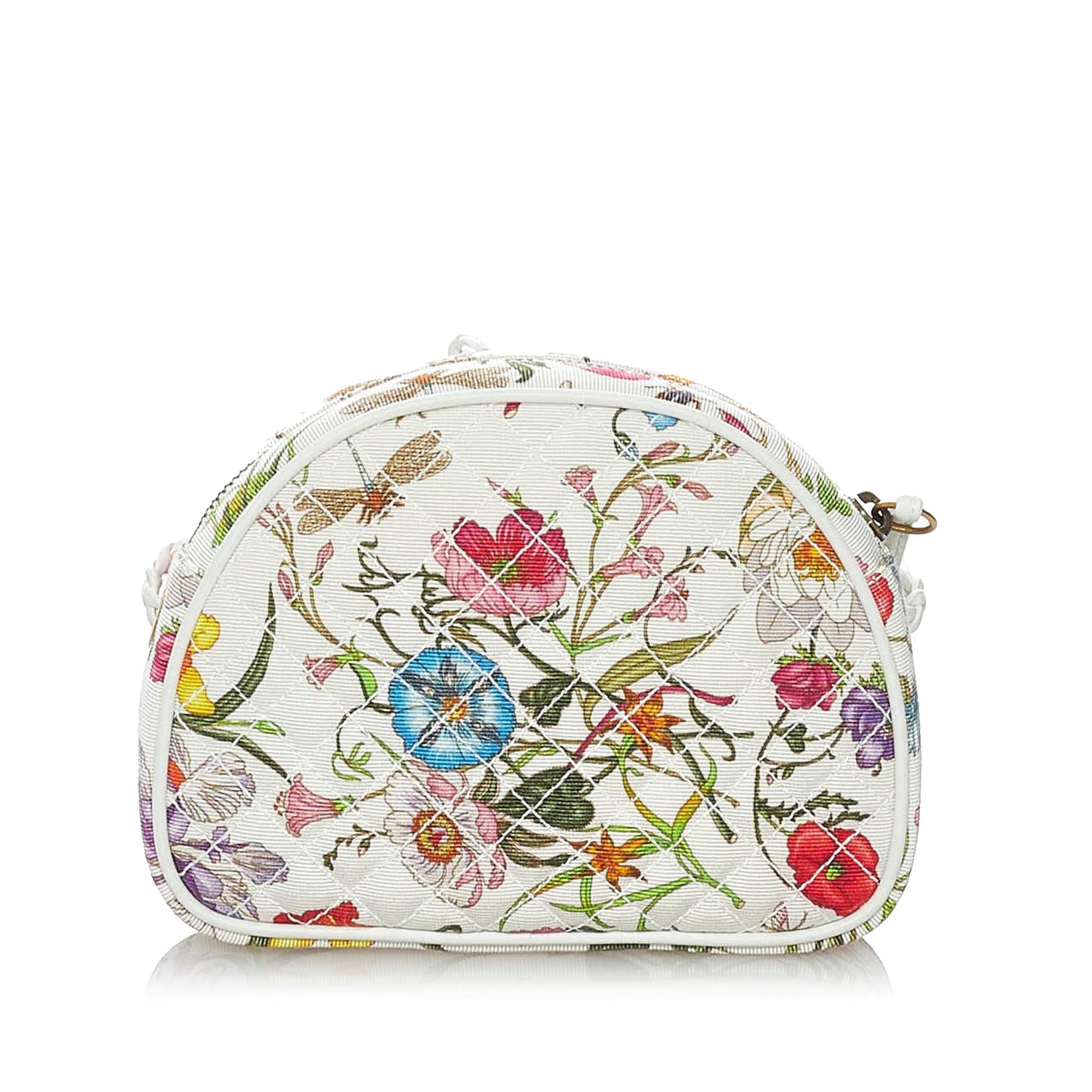 Gucci Flora Trapuntata SHG Canvas Calf White Mini Crossbody Bag