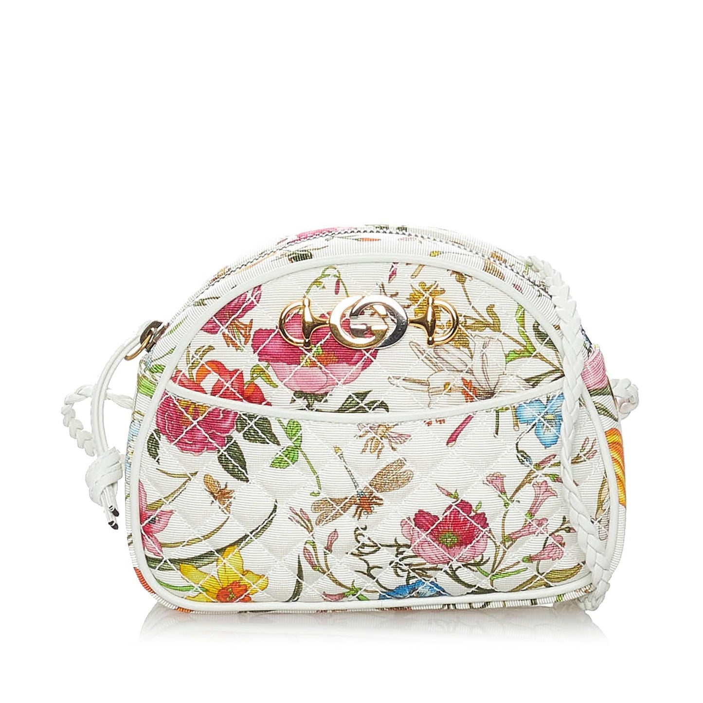 Gucci Flora Trapuntata SHG Canvas Calf White Mini Crossbody Bag
