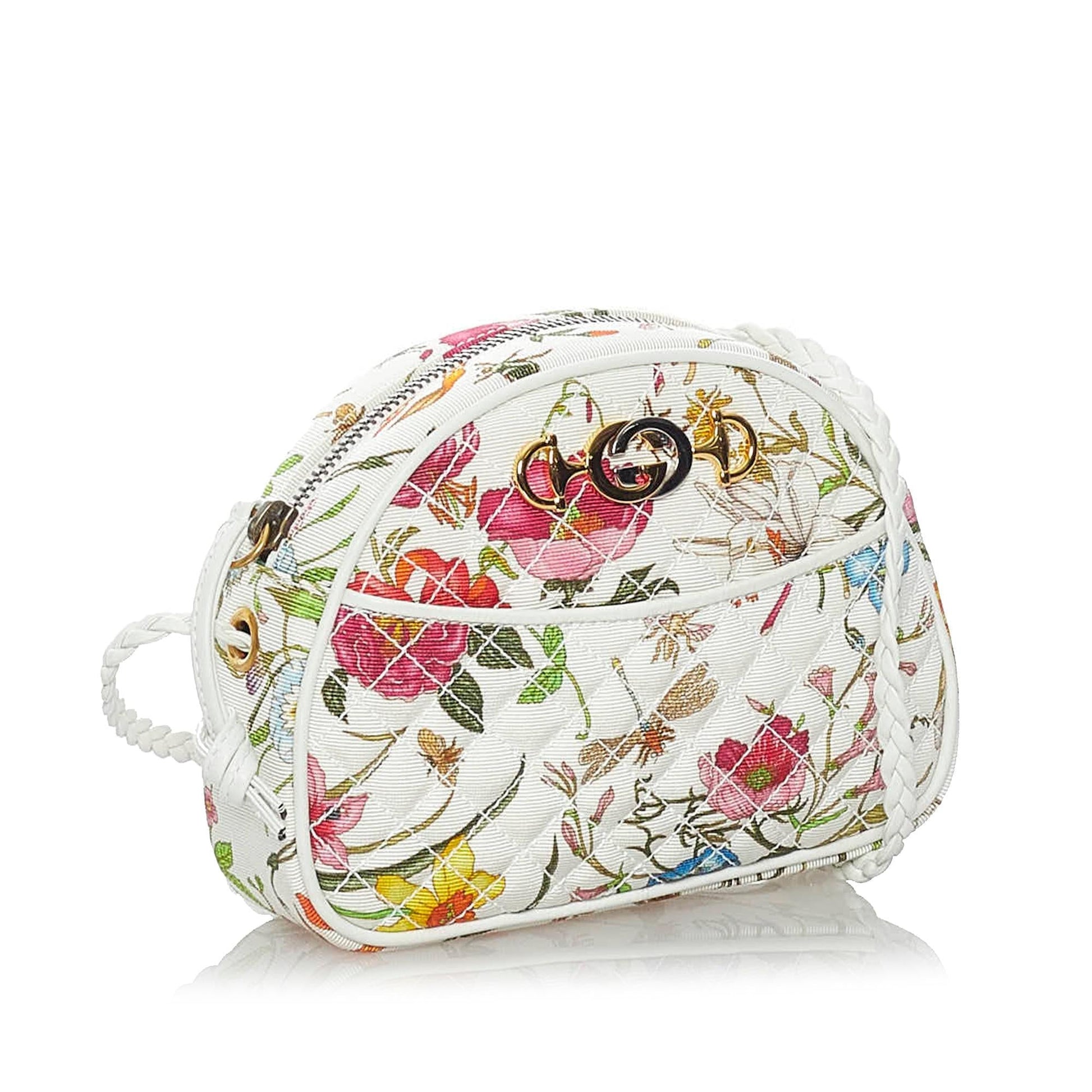 Gucci Flora Trapuntata SHG Canvas Calf White Mini Crossbody Bag