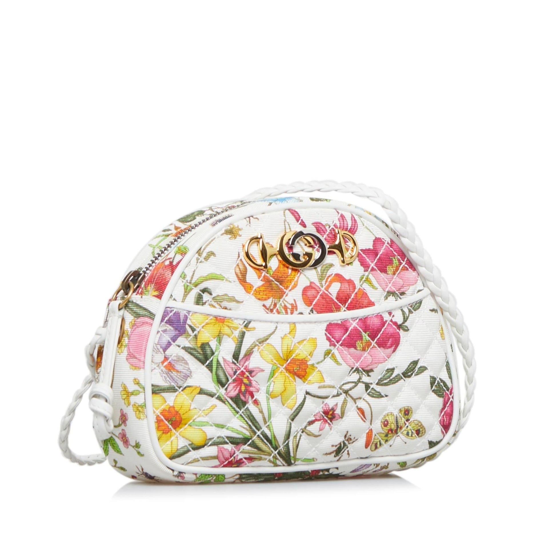 Gucci Flora Trapuntata SHG-EsClra Canvas White Mini Crossbody Bag