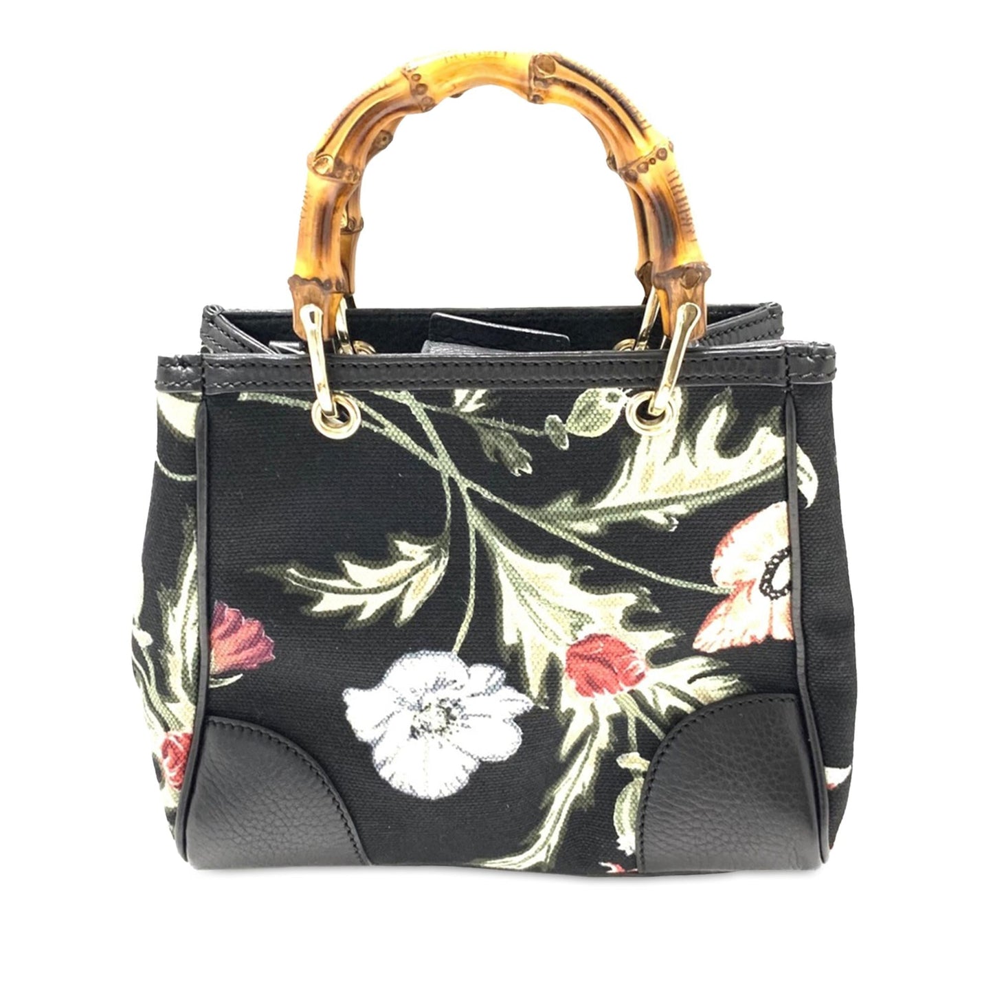 Gucci Floral Bamboo Shopper SHG-Uikssh Canvas Calf Black Mini Satchel Bag