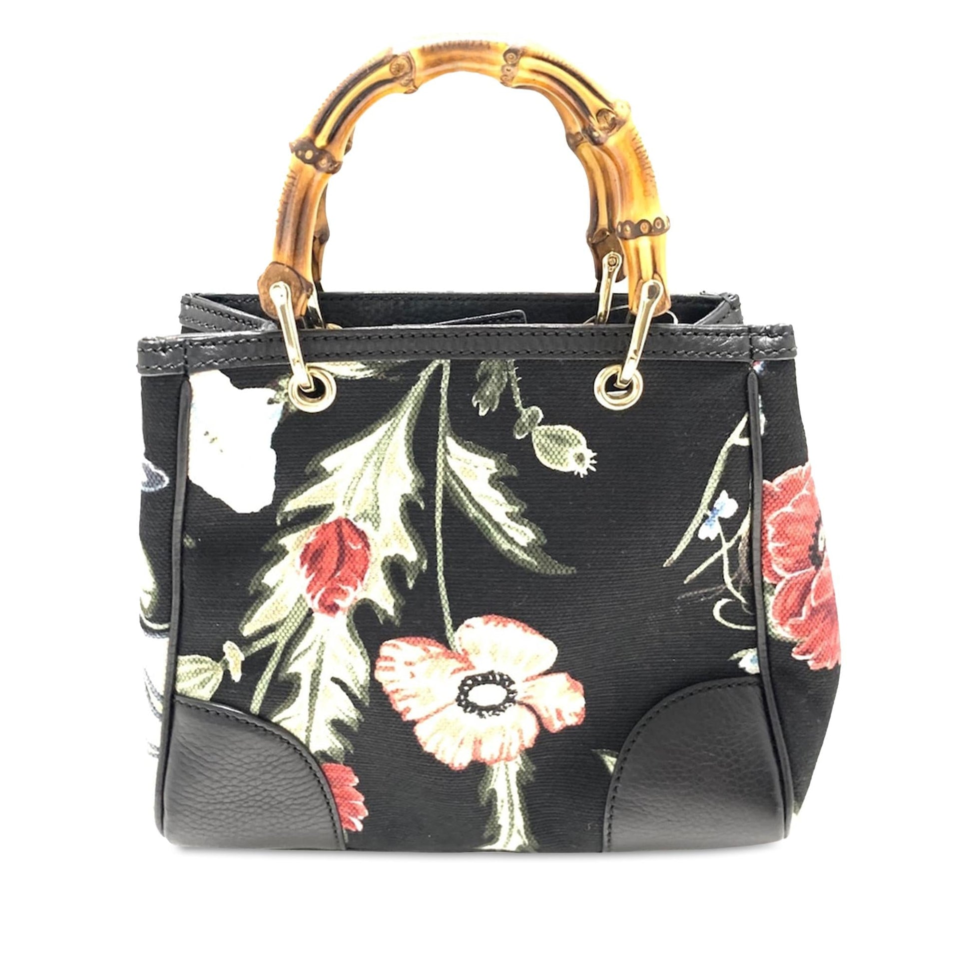 Gucci Floral Bamboo Shopper SHG-Uikssh Canvas Calf Black Mini Satchel Bag