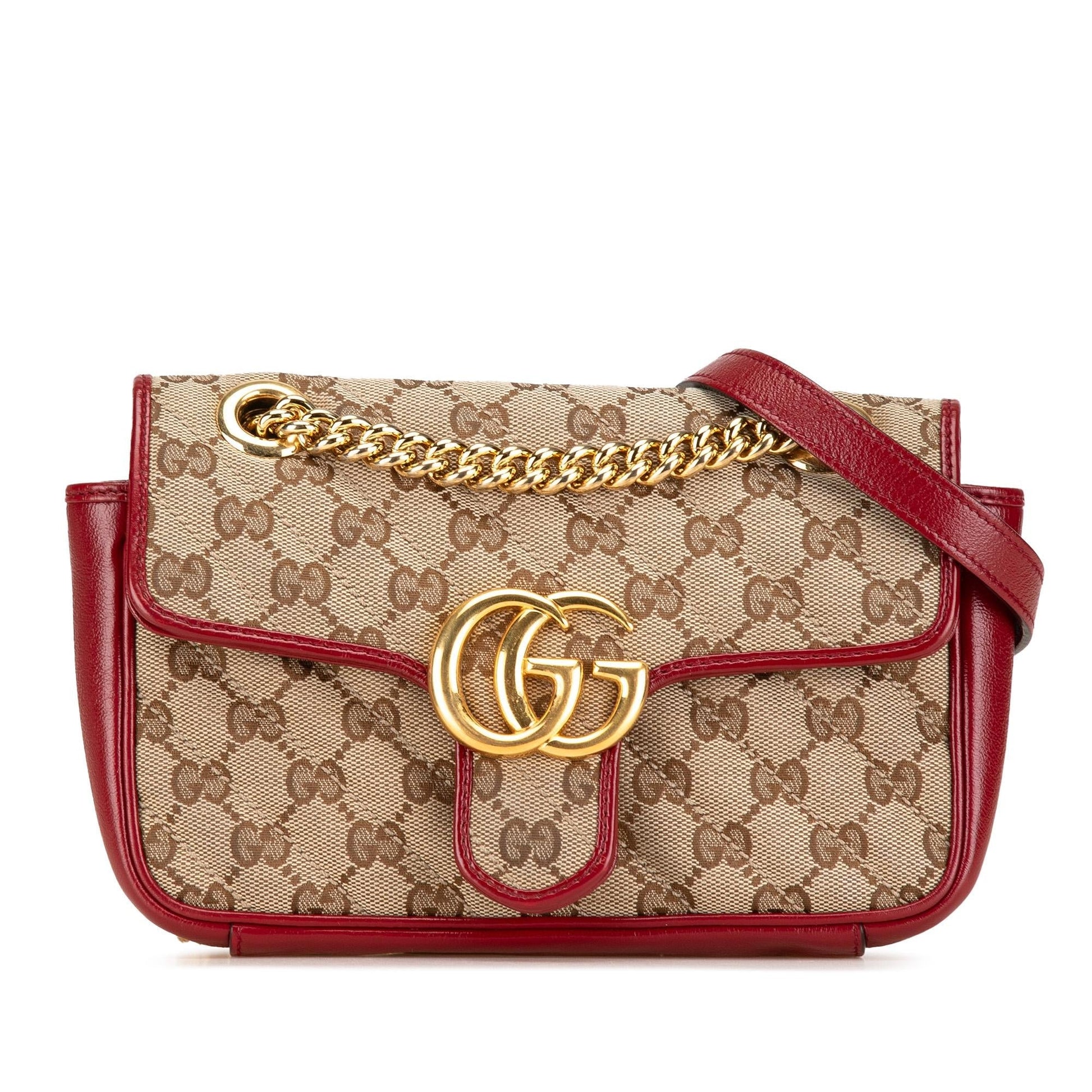 Gucci GG Marmont Flap Matelasse Canvas Calf Brown Crossbody Bag