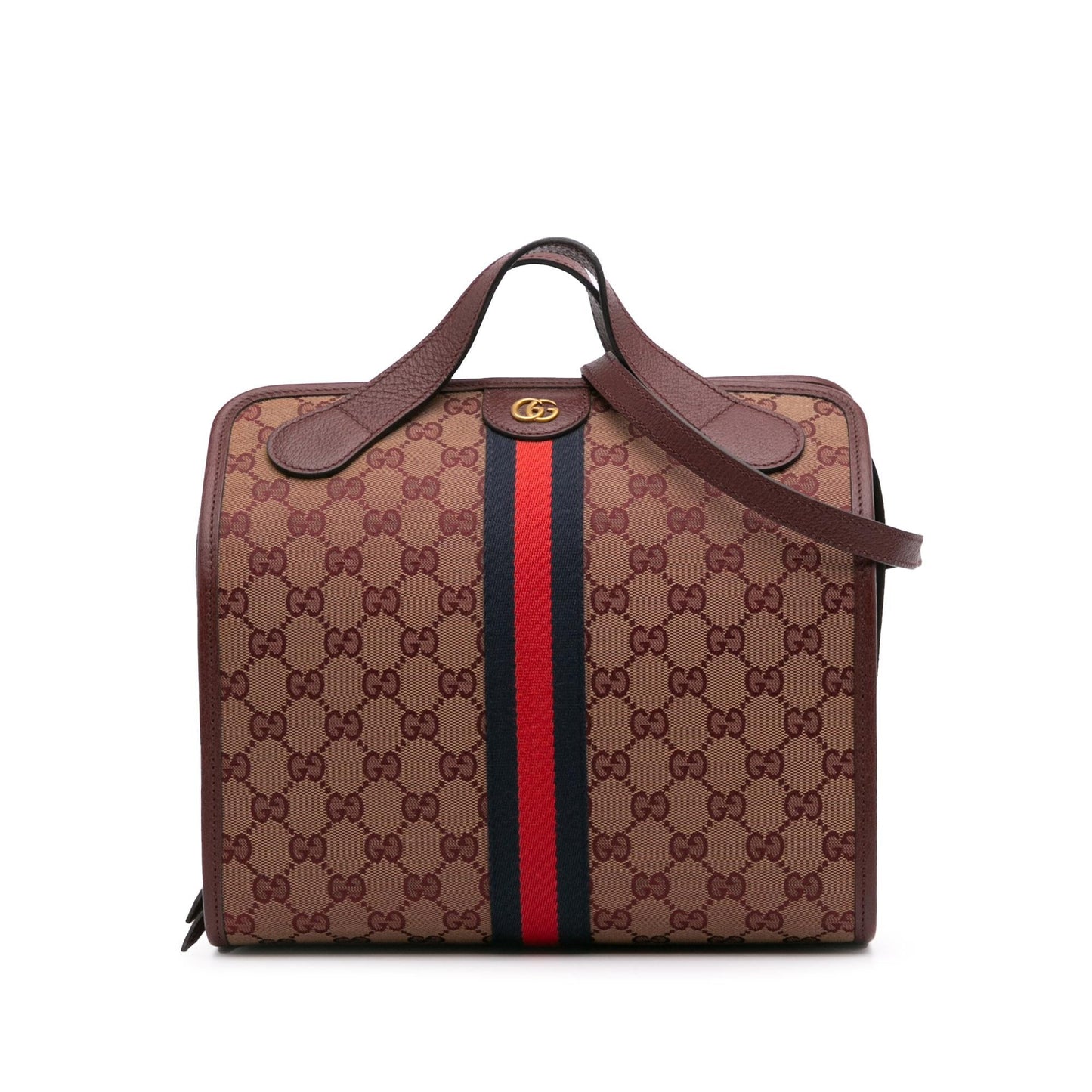 Gucci GG Ophidia Web Duffle Canvas Calf Red Mini Travel Bag