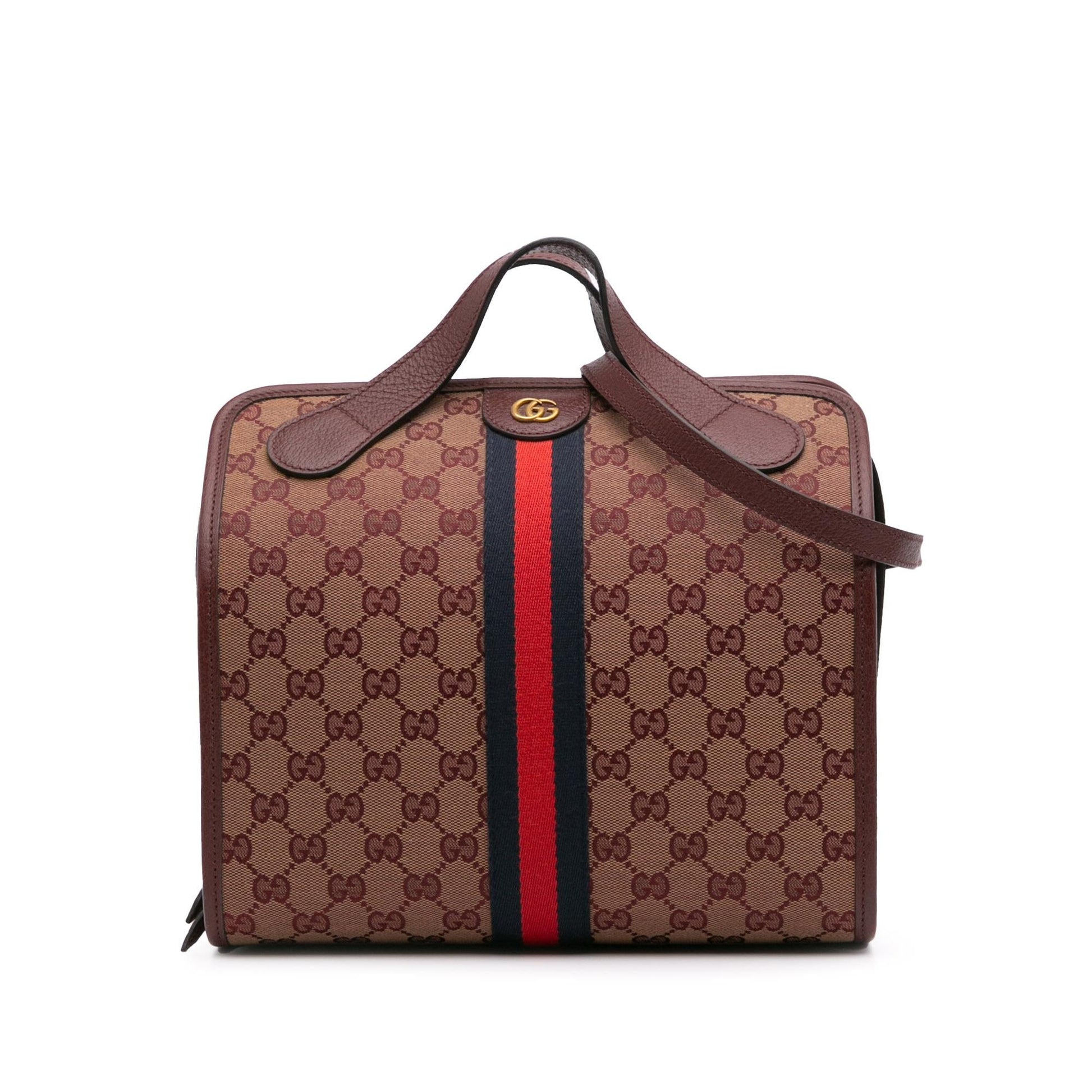 Gucci GG Ophidia Web Duffle Canvas Calf Red Mini Travel Bag