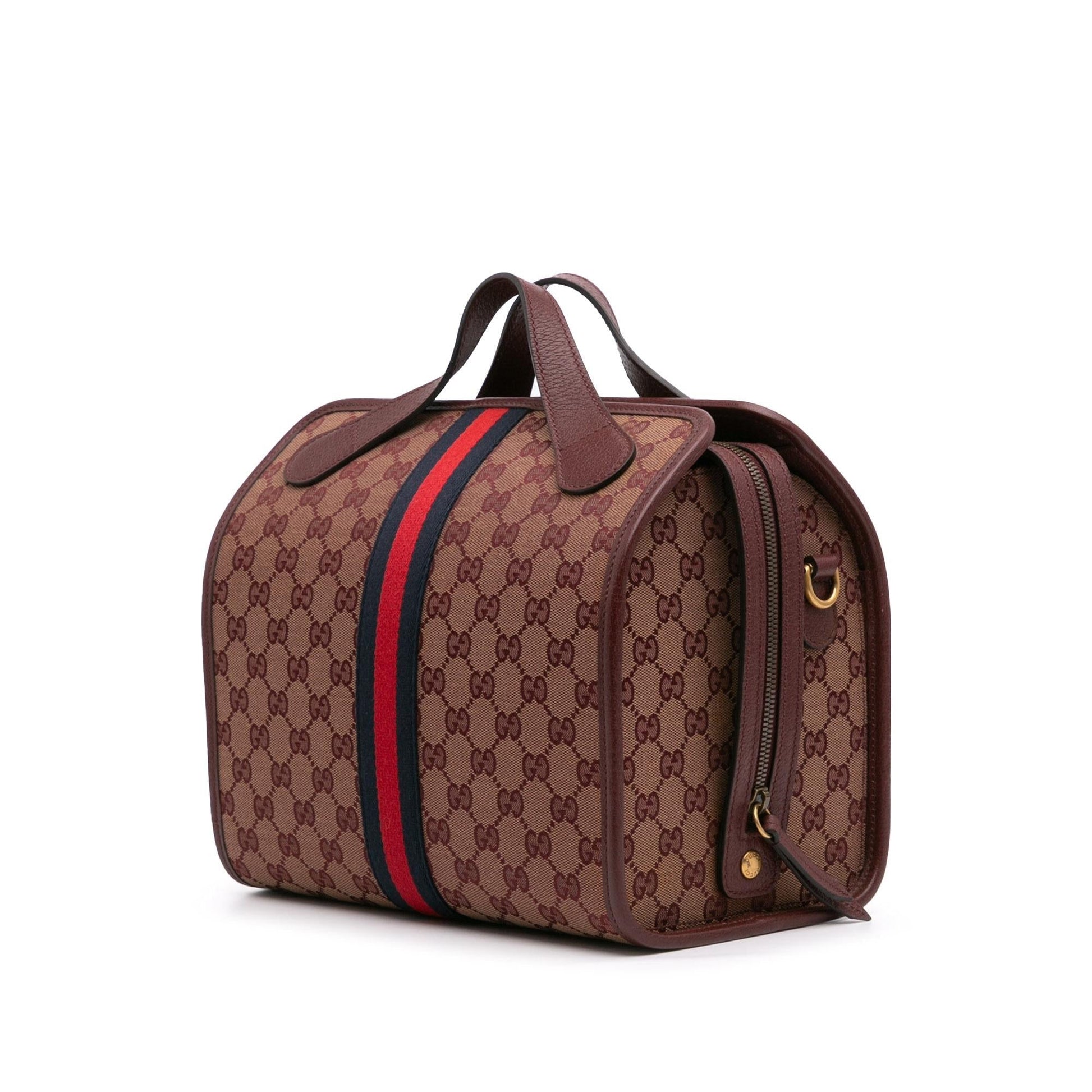 Gucci GG Ophidia Web Duffle Canvas Calf Red Mini Travel Bag Bag 1