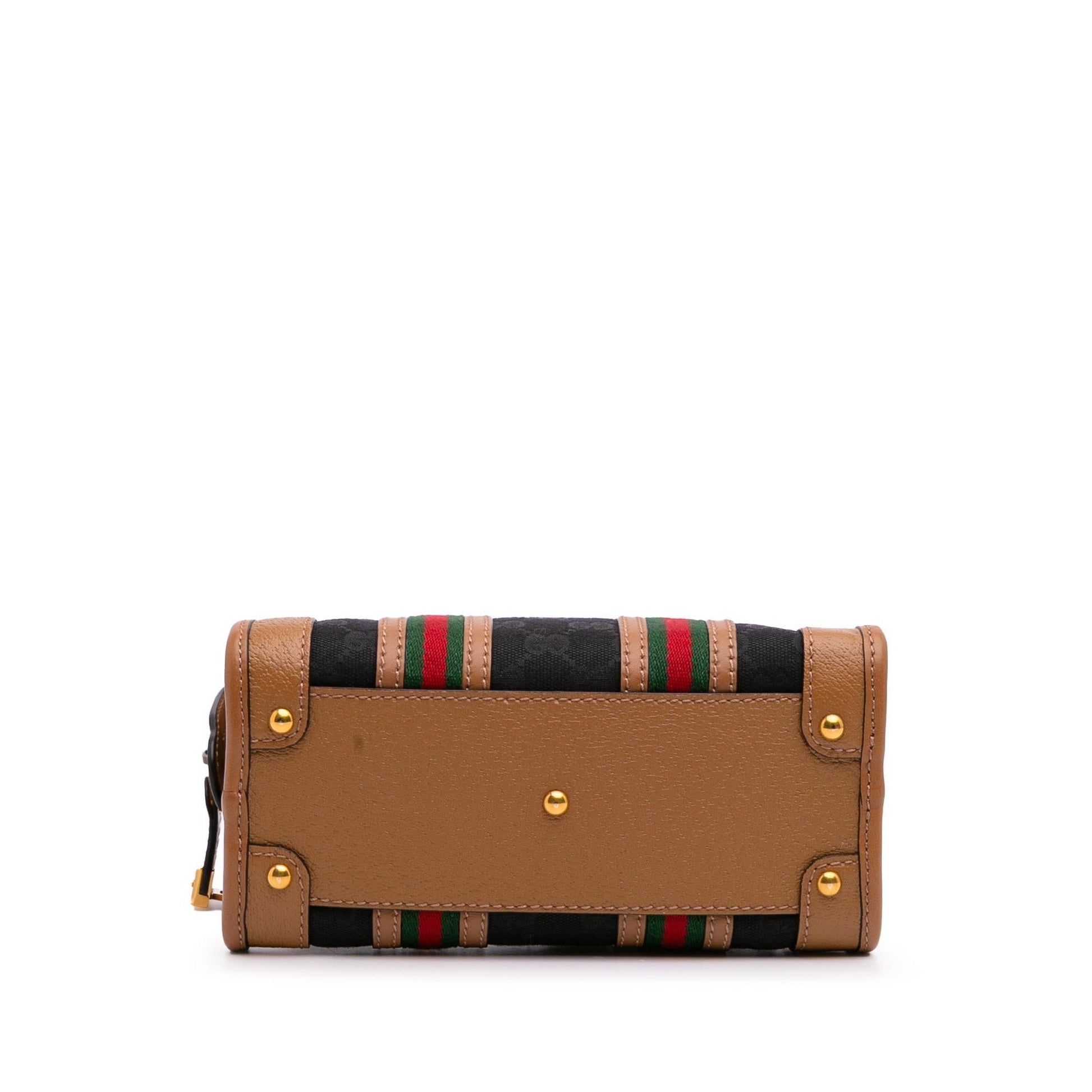 Gucci GG Web Bauletto Top Handle Canvas Calf Black Brown Satchel Bag Bag 1