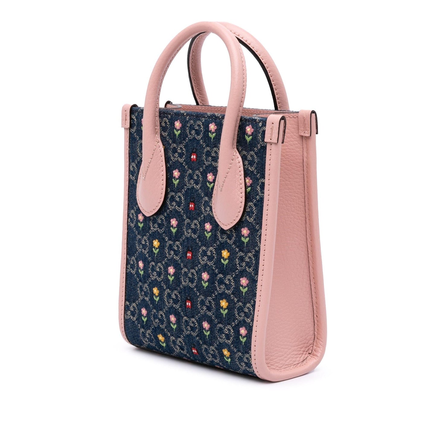Gucci GG Interlocking G Flowers Denim Mini Tote Bag