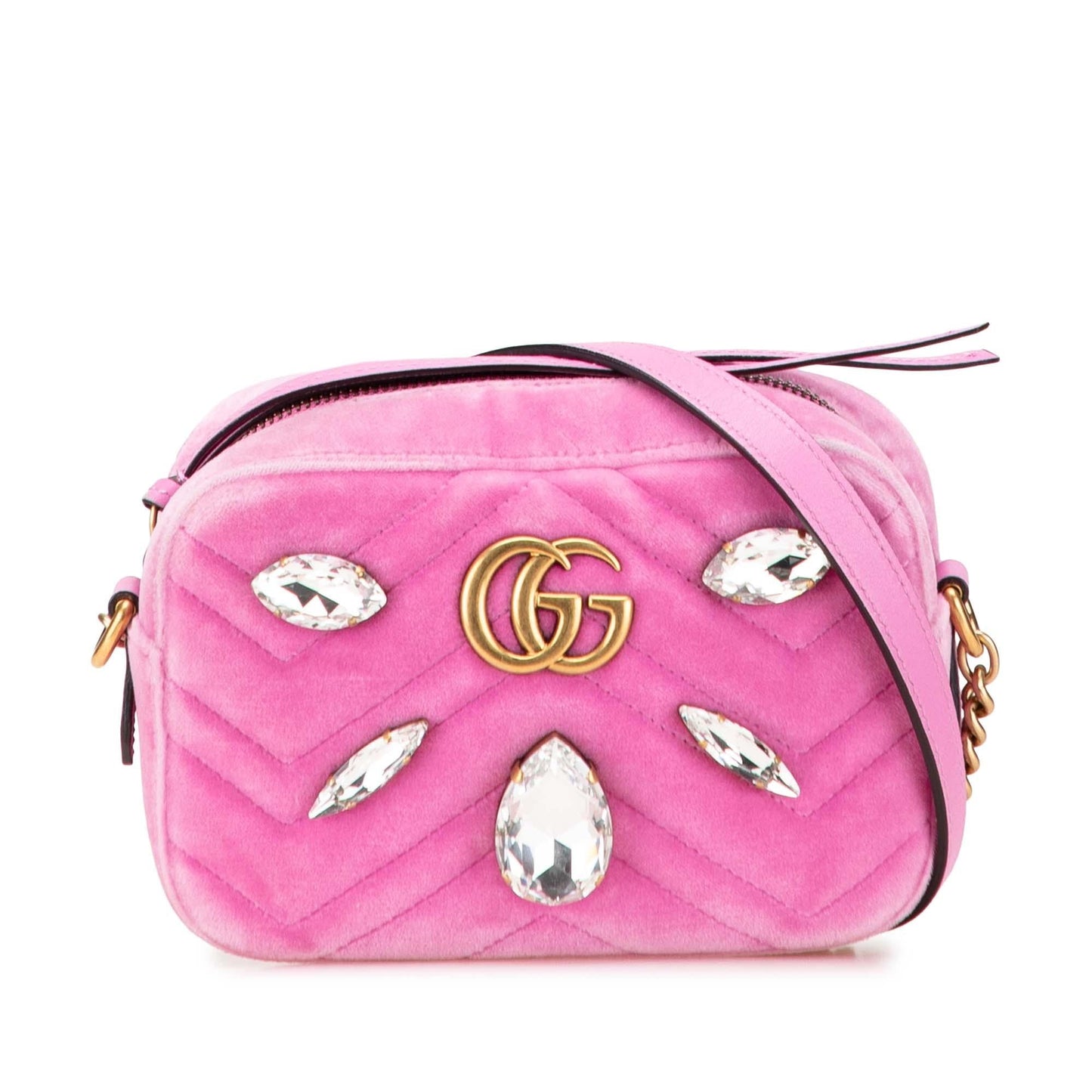 Gucci GG Marmont Crystal Embellished Velvet Matelasse Mini Crossbody Bag