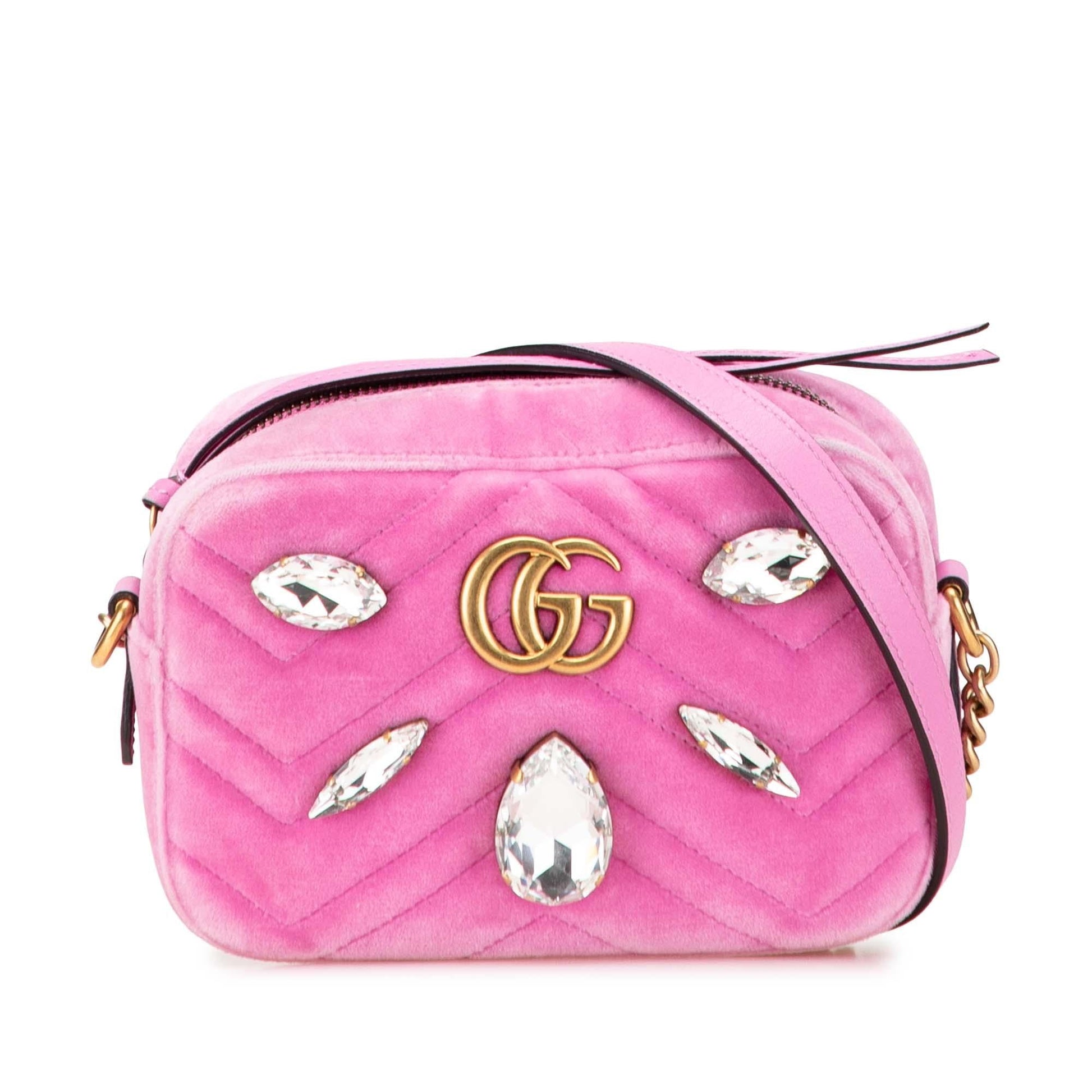 Gucci GG Marmont Crystal Embellished Velvet Matelasse Mini Crossbody Bag