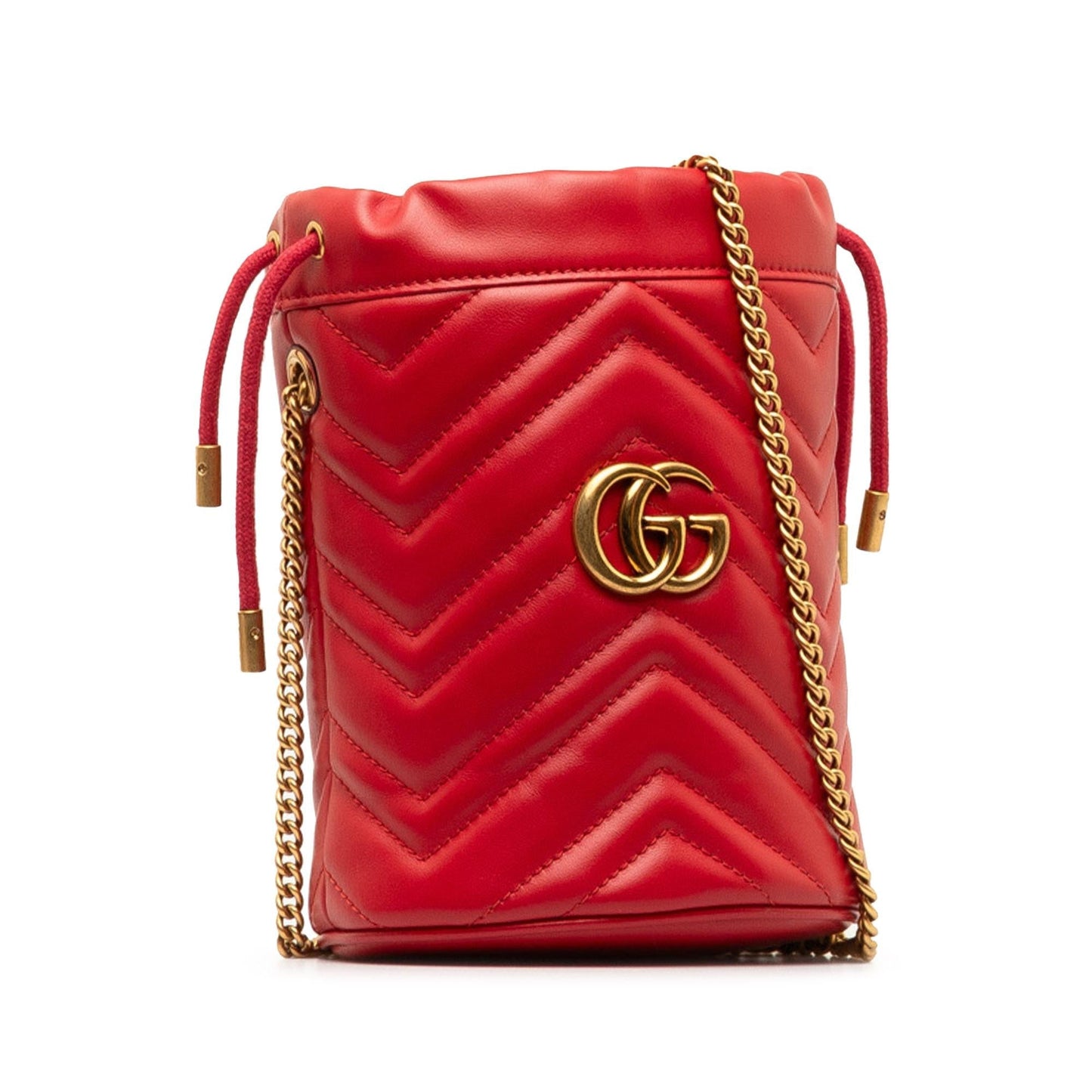Gucci GG Marmont Bucket SHG-mU1NG8 Matelasse Calf Red Mini Shoulder Bag