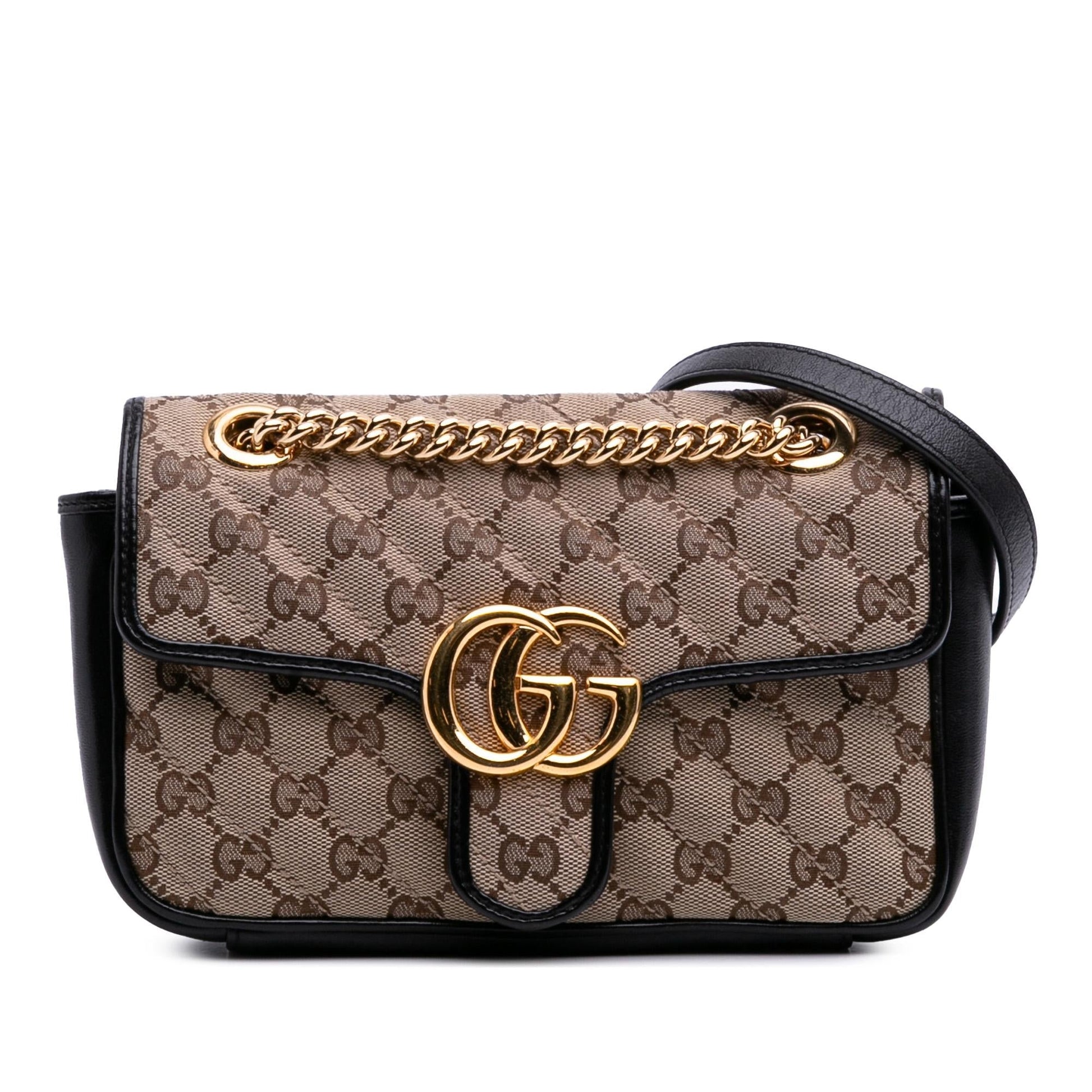 Gucci GG Marmont Flap Matelasse Canvas Calf Black Crossbody Bag