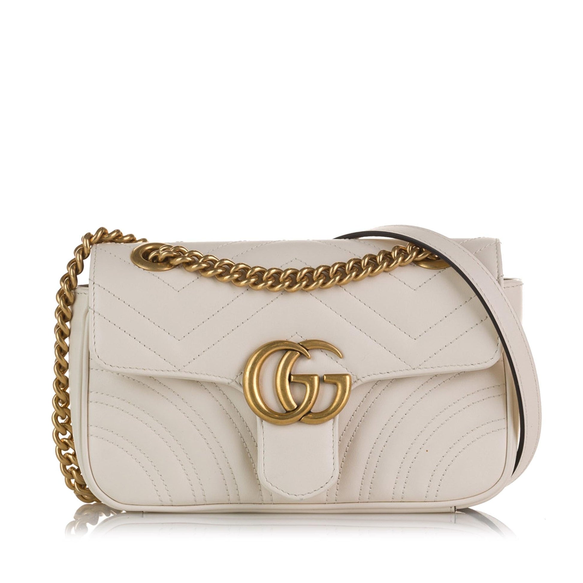 Gucci GG Marmont SHG-PqL4OQ Matelasse Calf White Mini Crossbody Bag