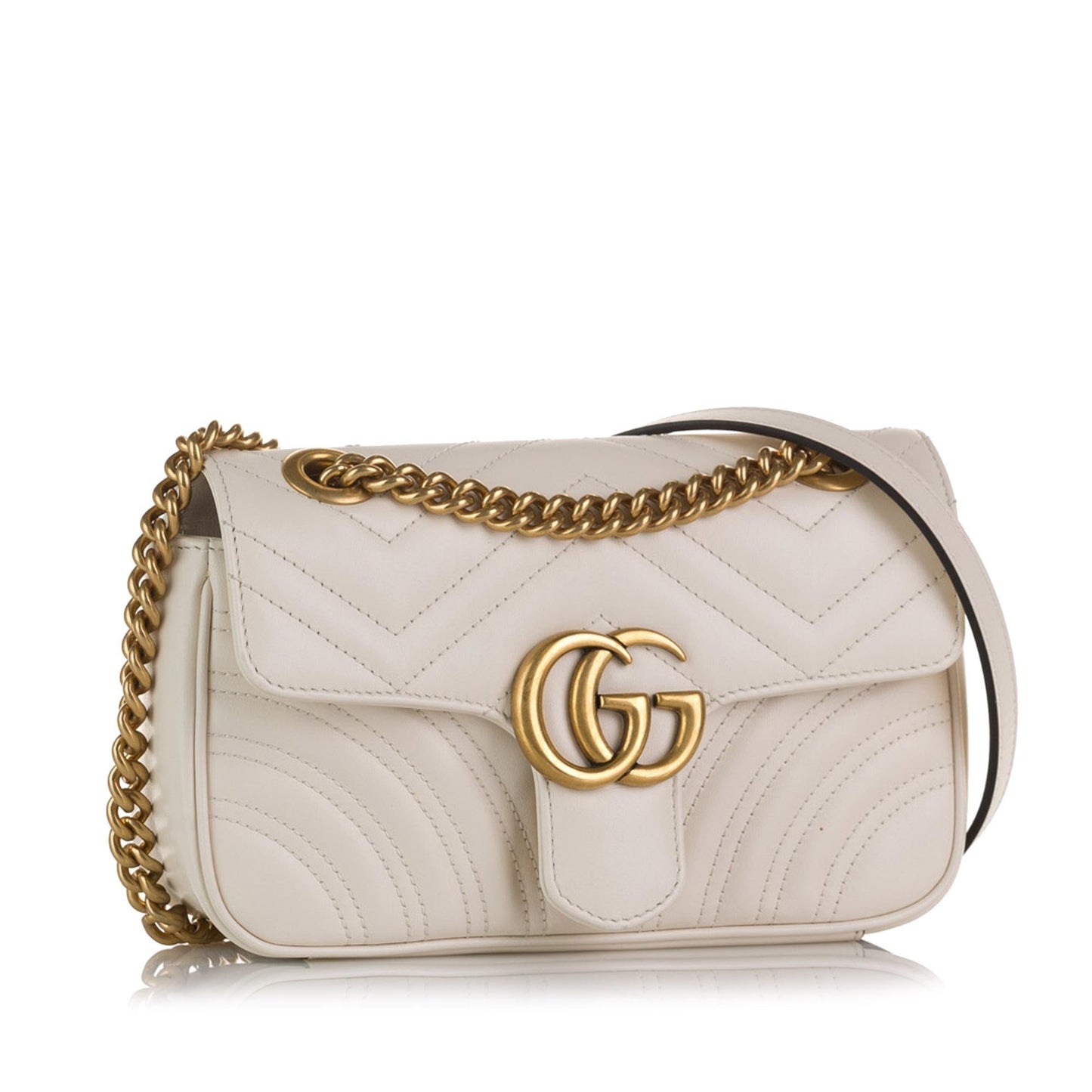 Gucci GG Marmont SHG-PqL4OQ Matelasse Calf White Mini Crossbody Bag