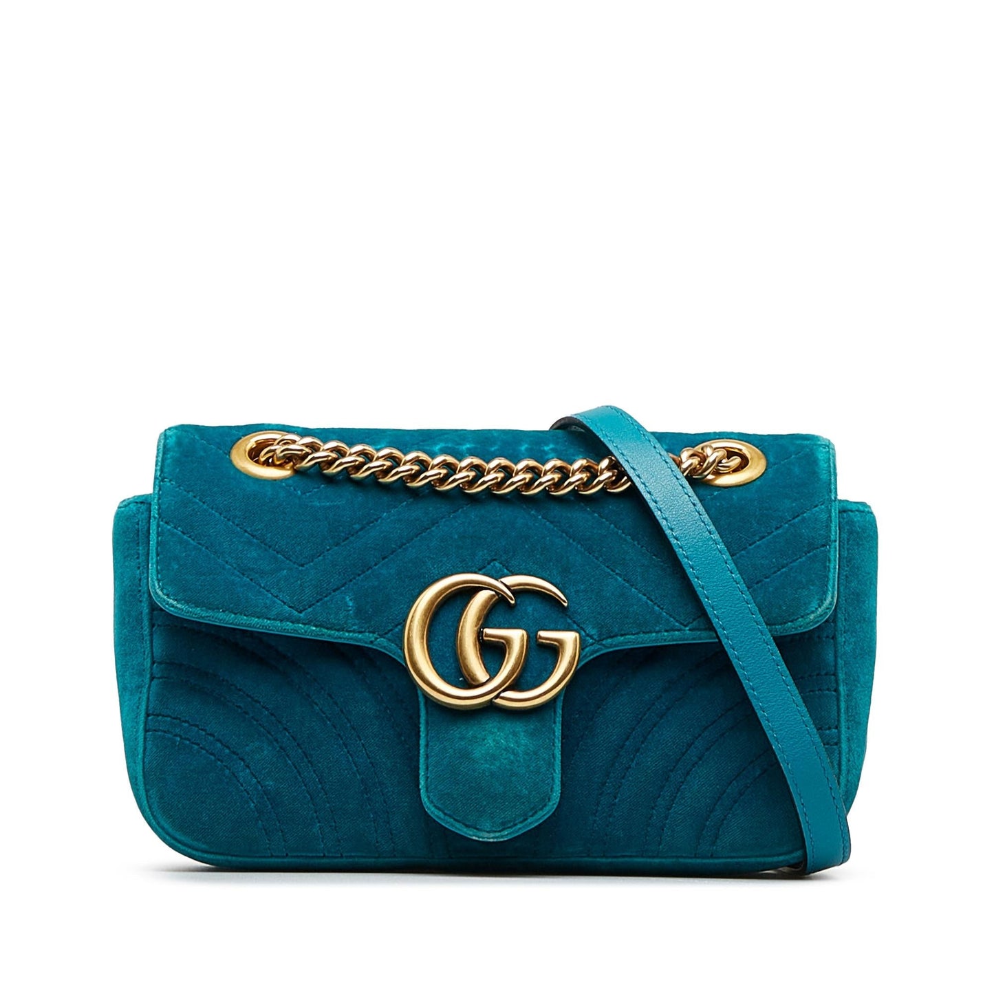 Gucci GG Marmont SHG-UK5p9R Matelasse Blue Mini Crossbody Bag