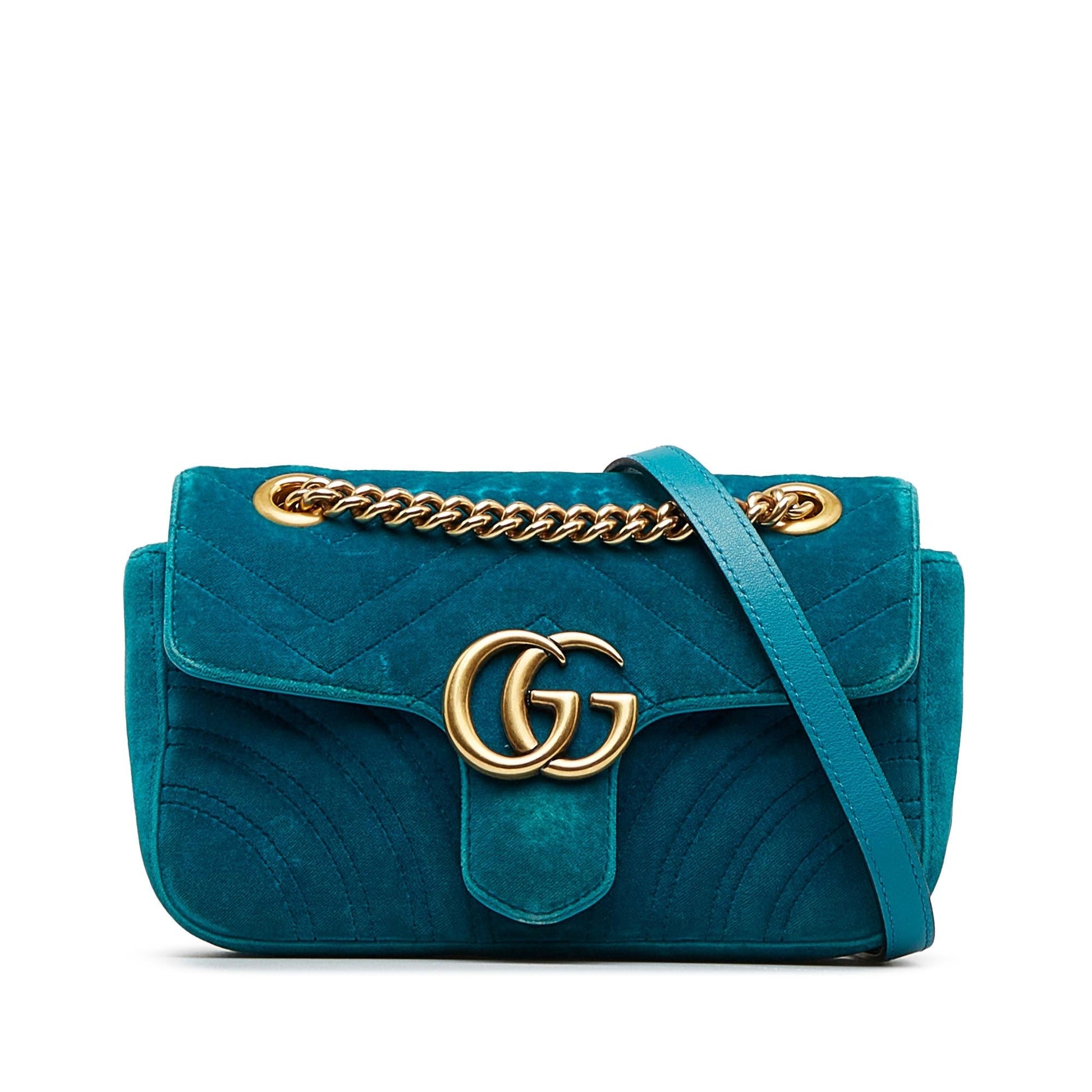 Gucci GG Marmont SHG-UK5p9R Matelasse Blue Mini Crossbody Bag