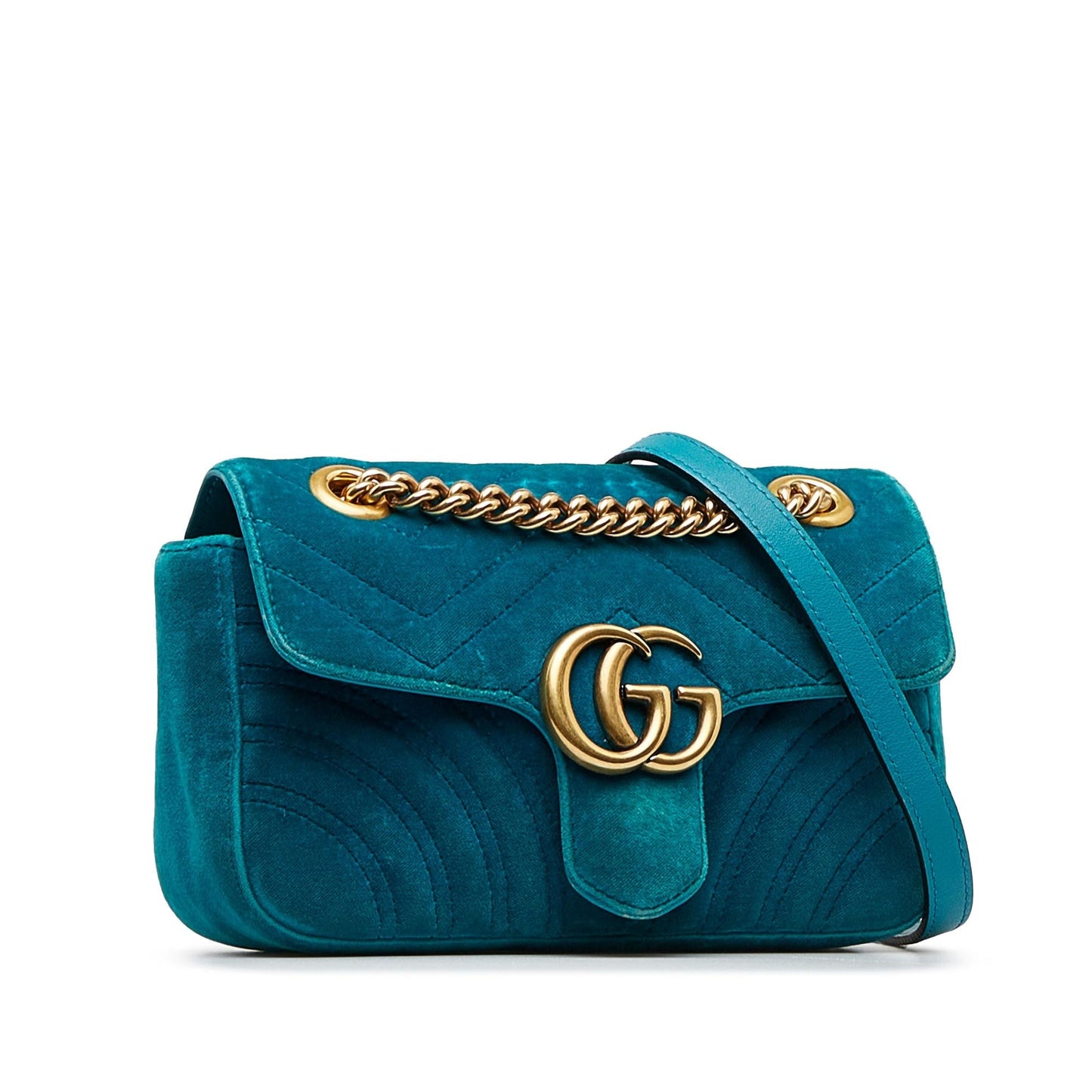 Gucci GG Marmont SHG-UK5p9R Matelasse Blue Mini Crossbody Bag