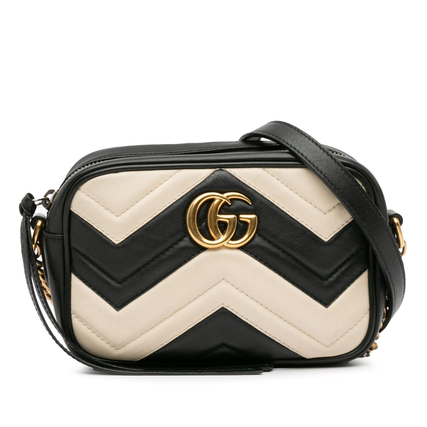 Gucci GG Marmont SHG-MNuK5d Matelasse Calf Black White Crossbody Bag