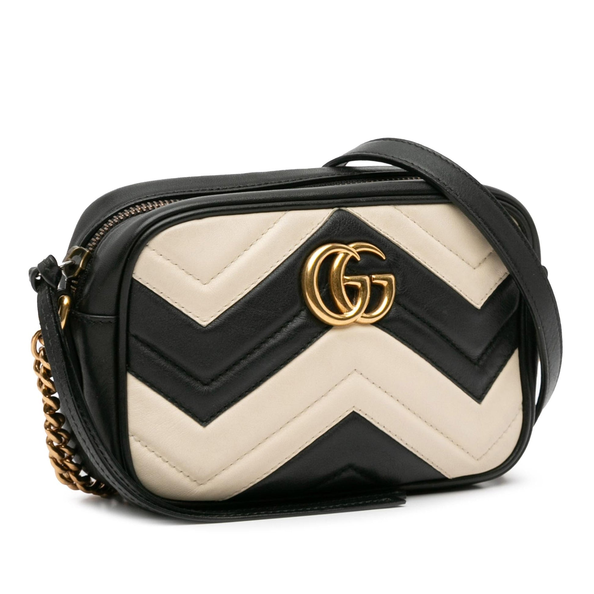 Gucci GG Marmont SHG-MNuK5d Matelasse Calf Black White Crossbody Bag