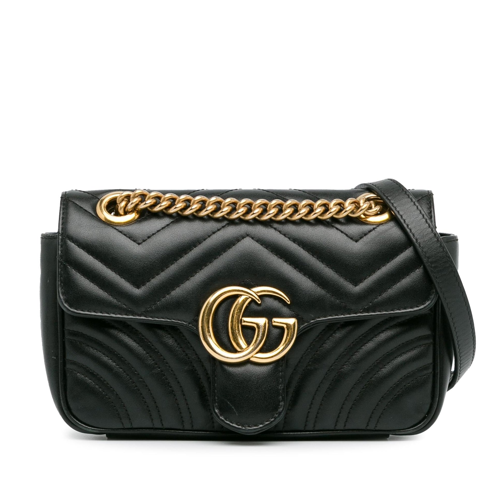 Gucci GG Marmont SHG-QNpQD1 Matelasse Calf Black Mini Crossbody Bag