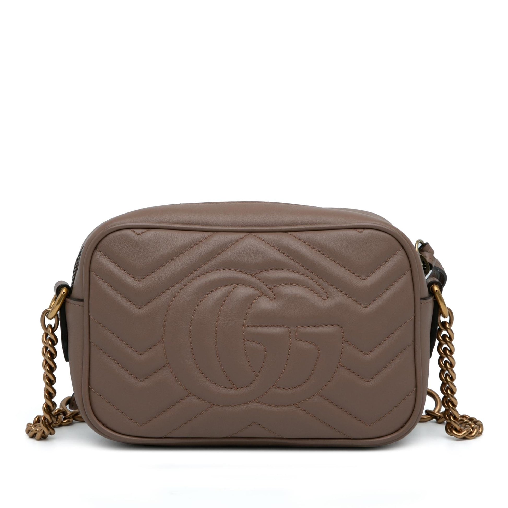 Gucci GG Marmont SHG-1DWPFZ Matelasse Calf Brown Mini Crossbody Bag