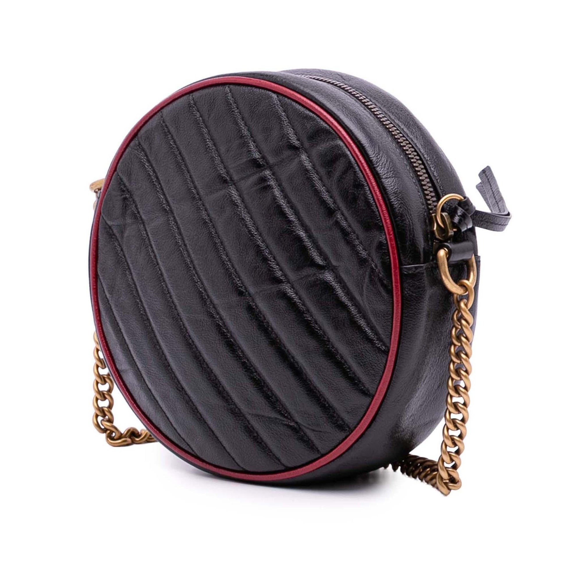 Gucci GG Marmont Torchon Round Matelasse Leather Mini Crossbody Bag