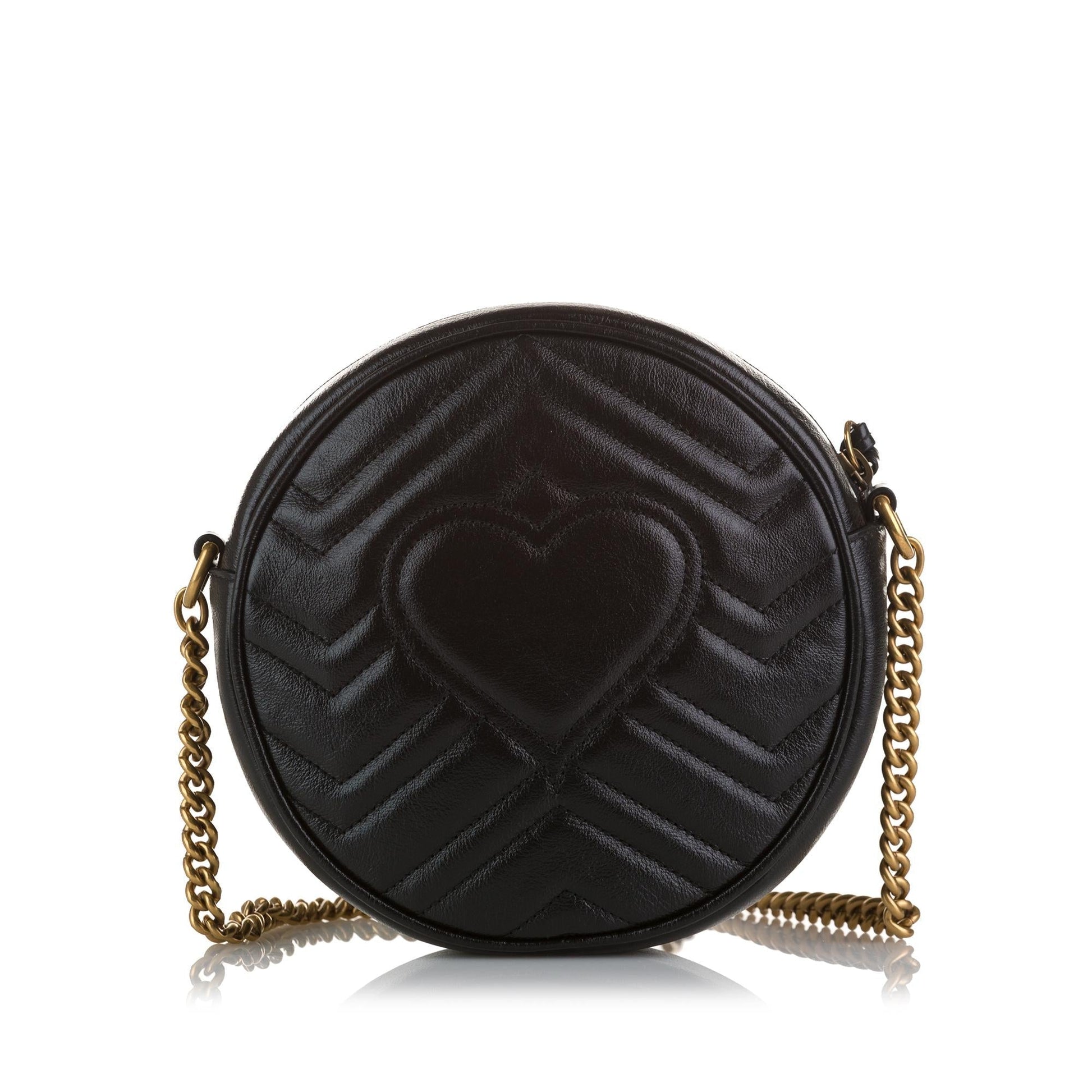 Gucci GG Marmont Round SHG-O8pIle Matelasse Calf Black Mini Crossbody Bag