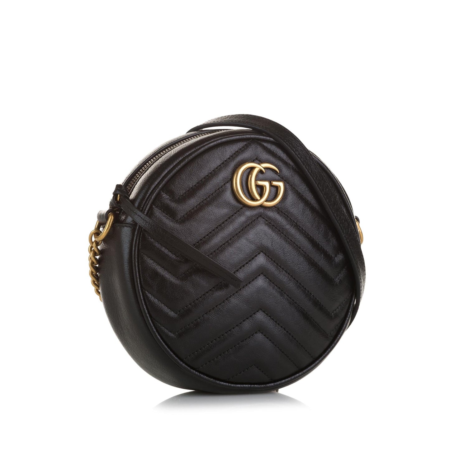 Gucci GG Marmont Round SHG-O8pIle Matelasse Calf Black Mini Crossbody Bag
