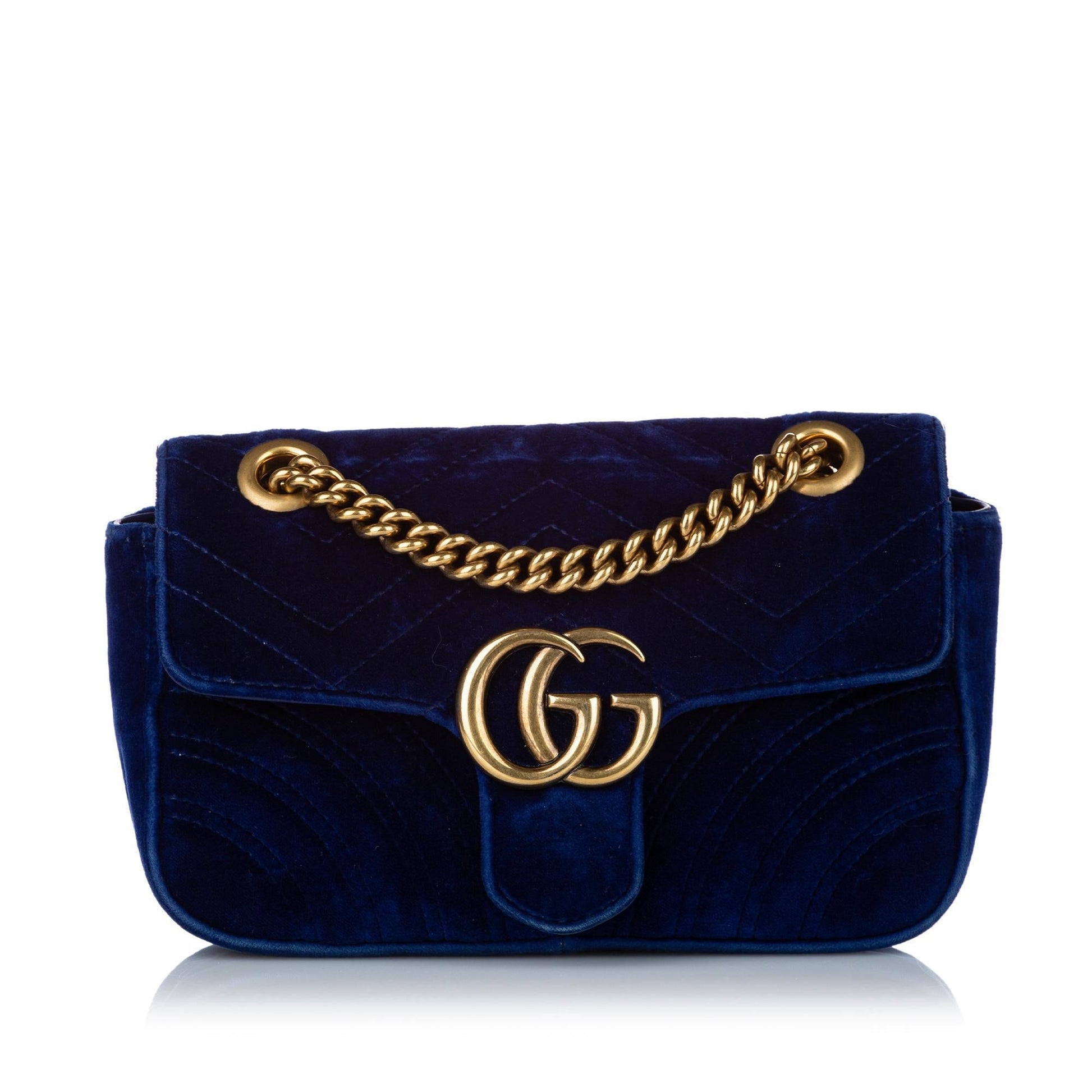 Gucci GG Marmont Velvet SHG Matelasse Blue Mini Crossbody Bag
