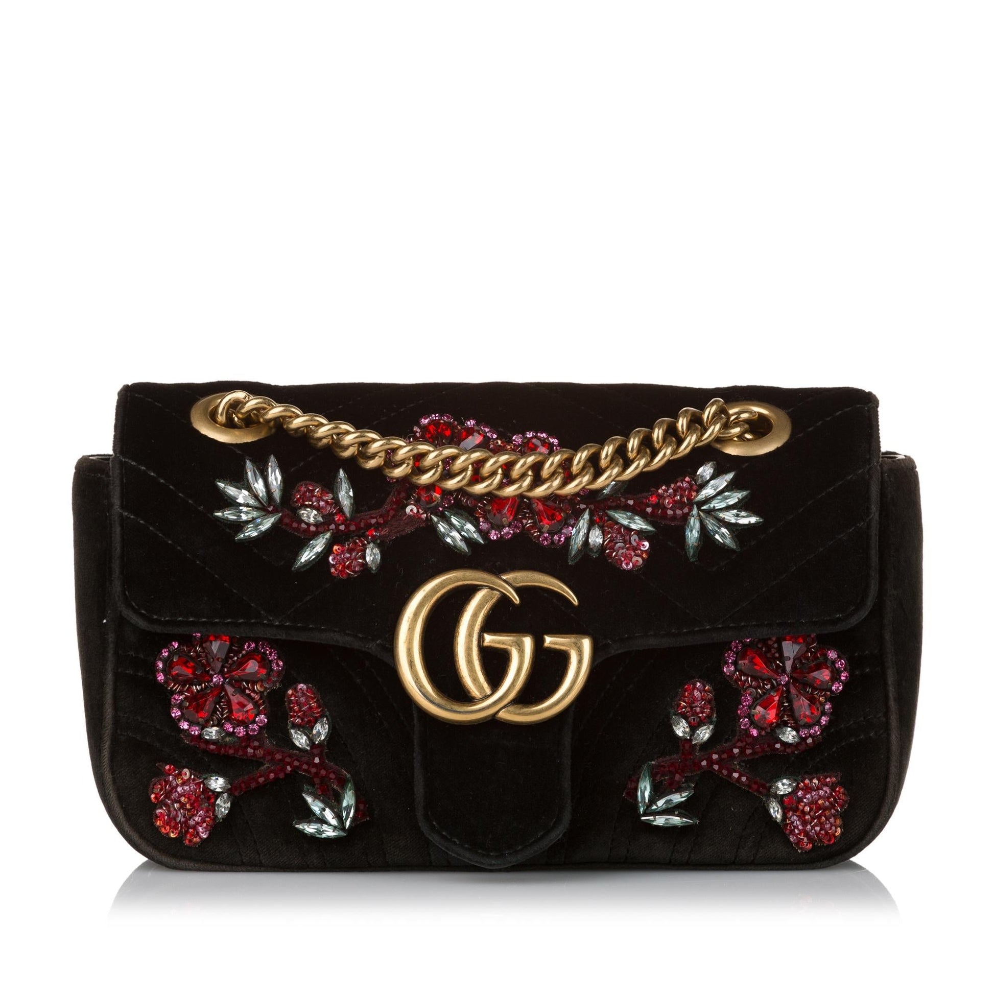 Gucci GG Marmont Velvet SHG Matelasse Black Mini Crossbody Bag