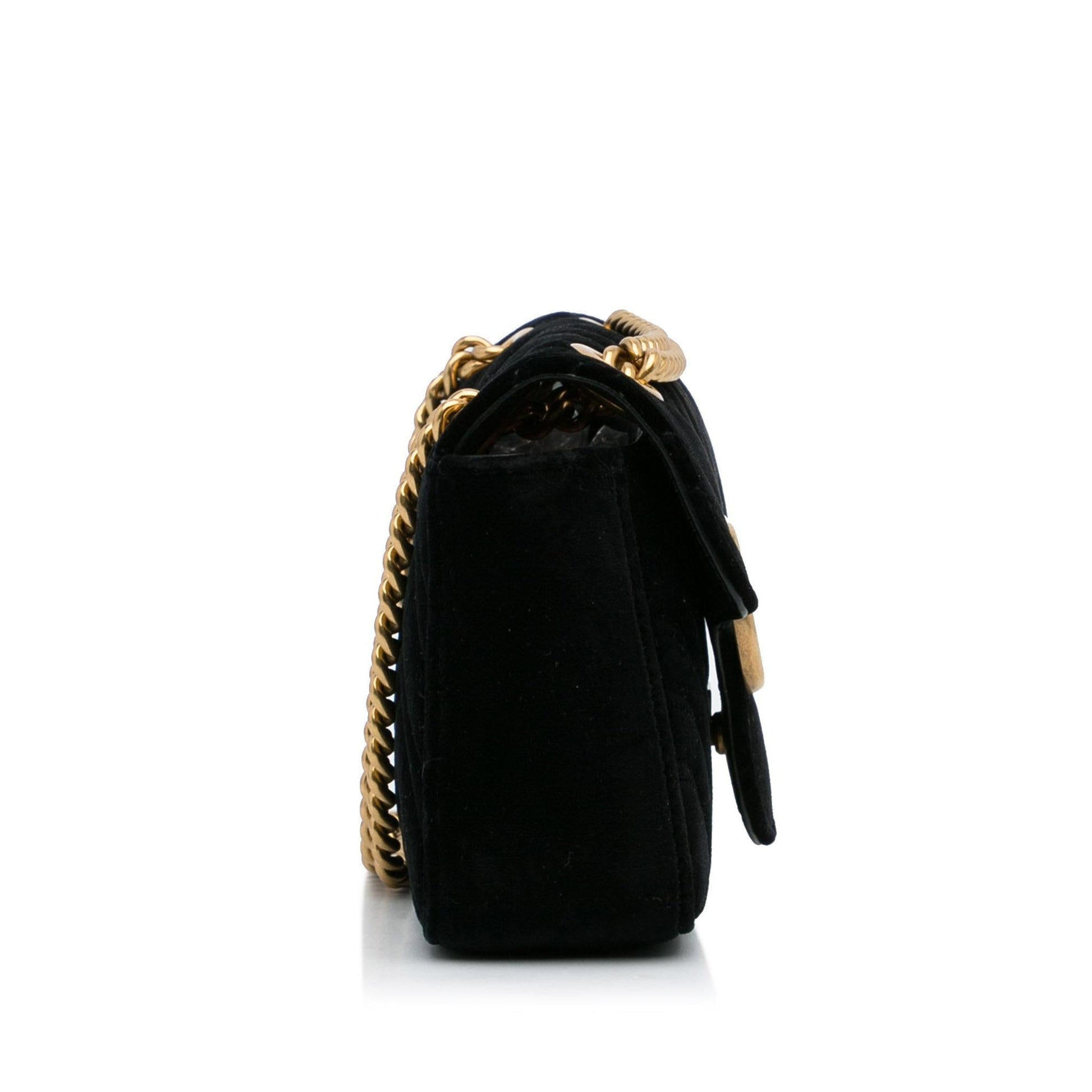 Gucci GG Marmont Velvet SHG-uTjykr Matelasse Black Mini Crossbody Bag