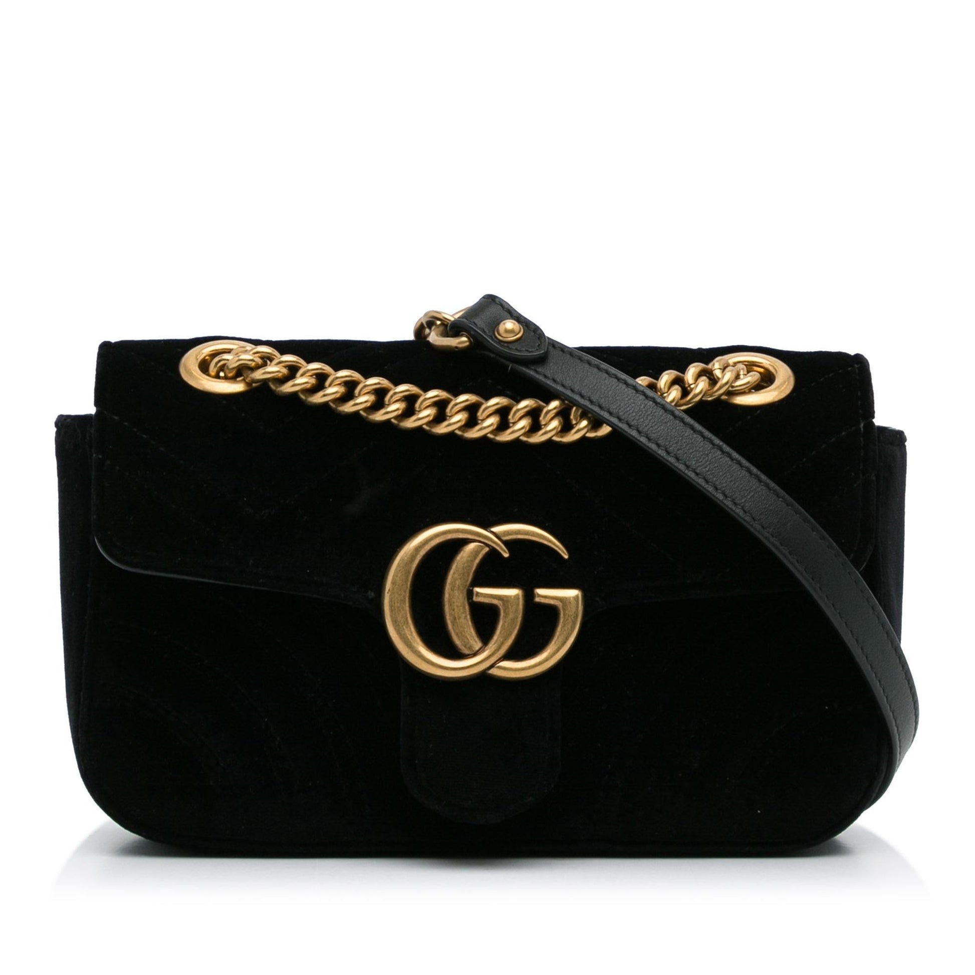 Gucci GG Marmont Velvet SHG-uTjykr Matelasse Black Mini Crossbody Bag