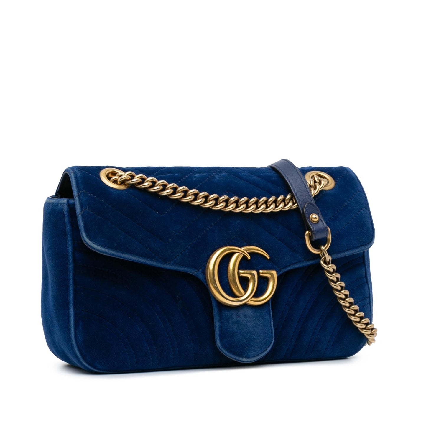 Gucci GG Marmont Velvet SHG-J4w2zv Matelasse Blue Mini Crossbody Bag