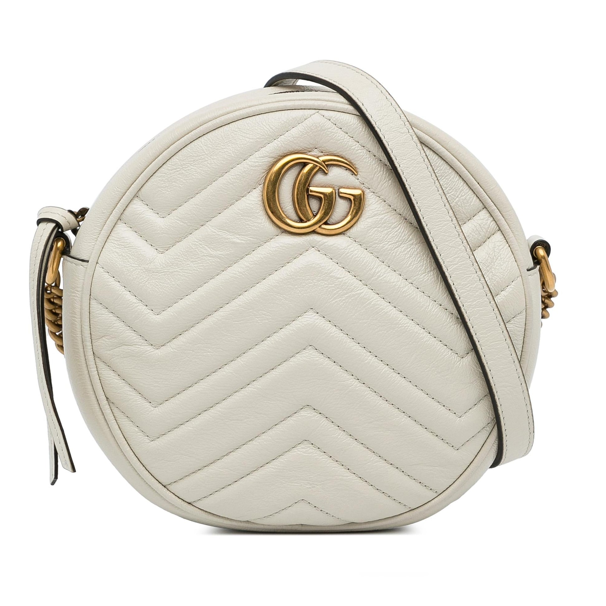 Gucci GG Marmont Round SHG-Djif6j Leather Calf White Mini Crossbody Bag