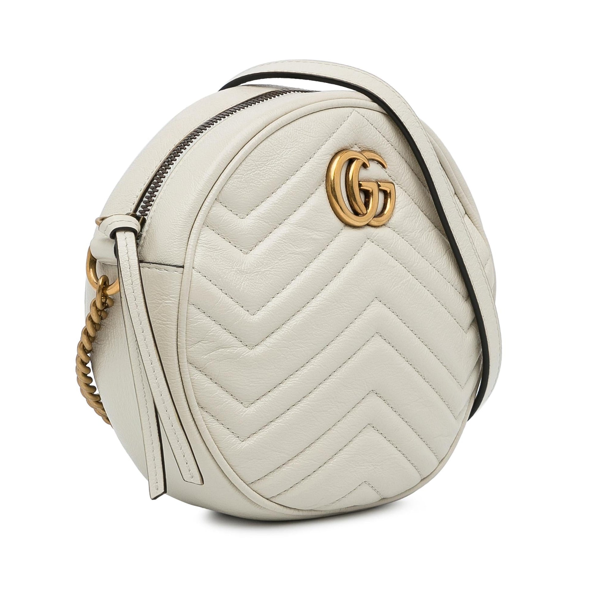 Gucci GG Marmont Round SHG-Djif6j Leather Calf White Mini Crossbody Bag