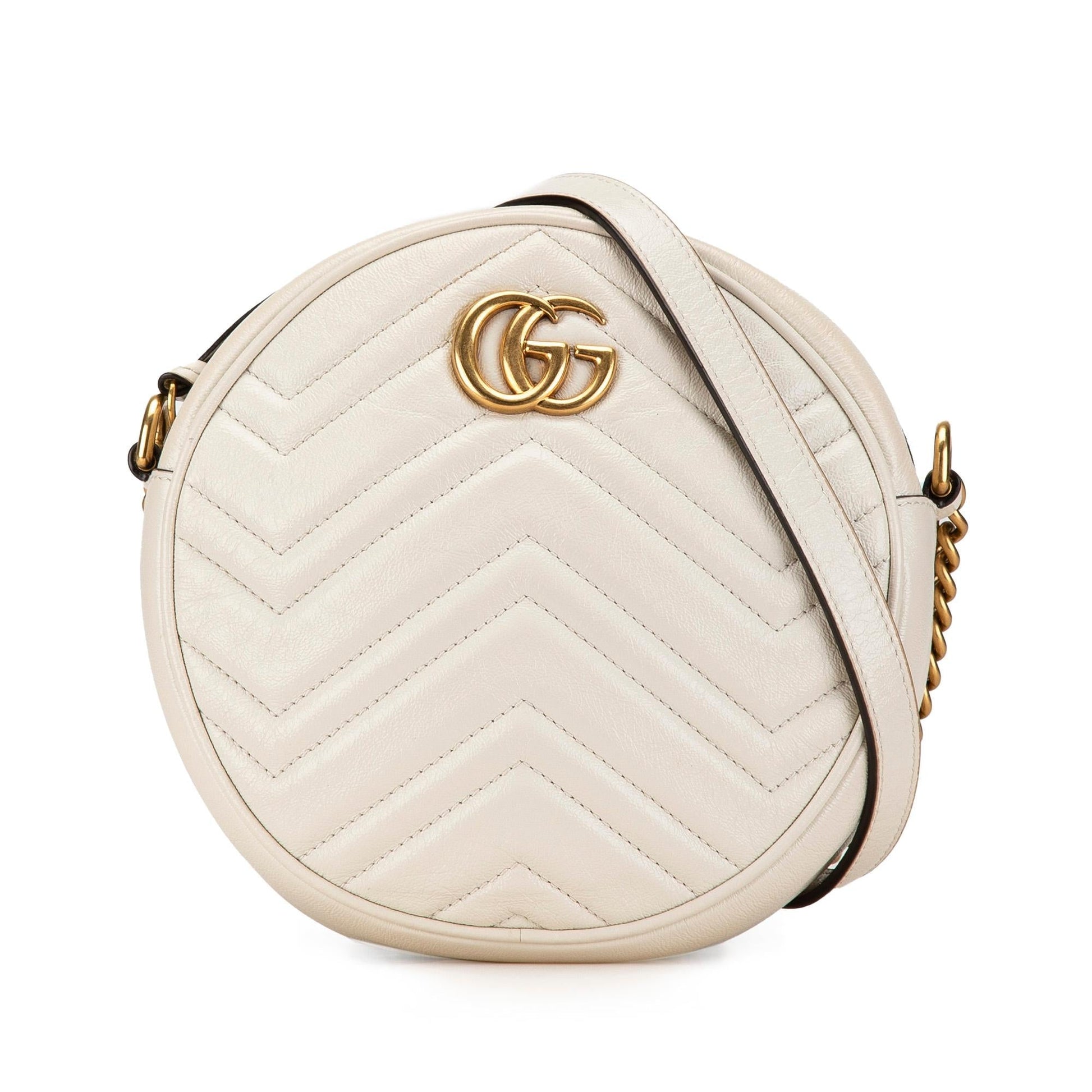 Gucci GG Marmont Round Leather Calf White Mini Crossbody Bag