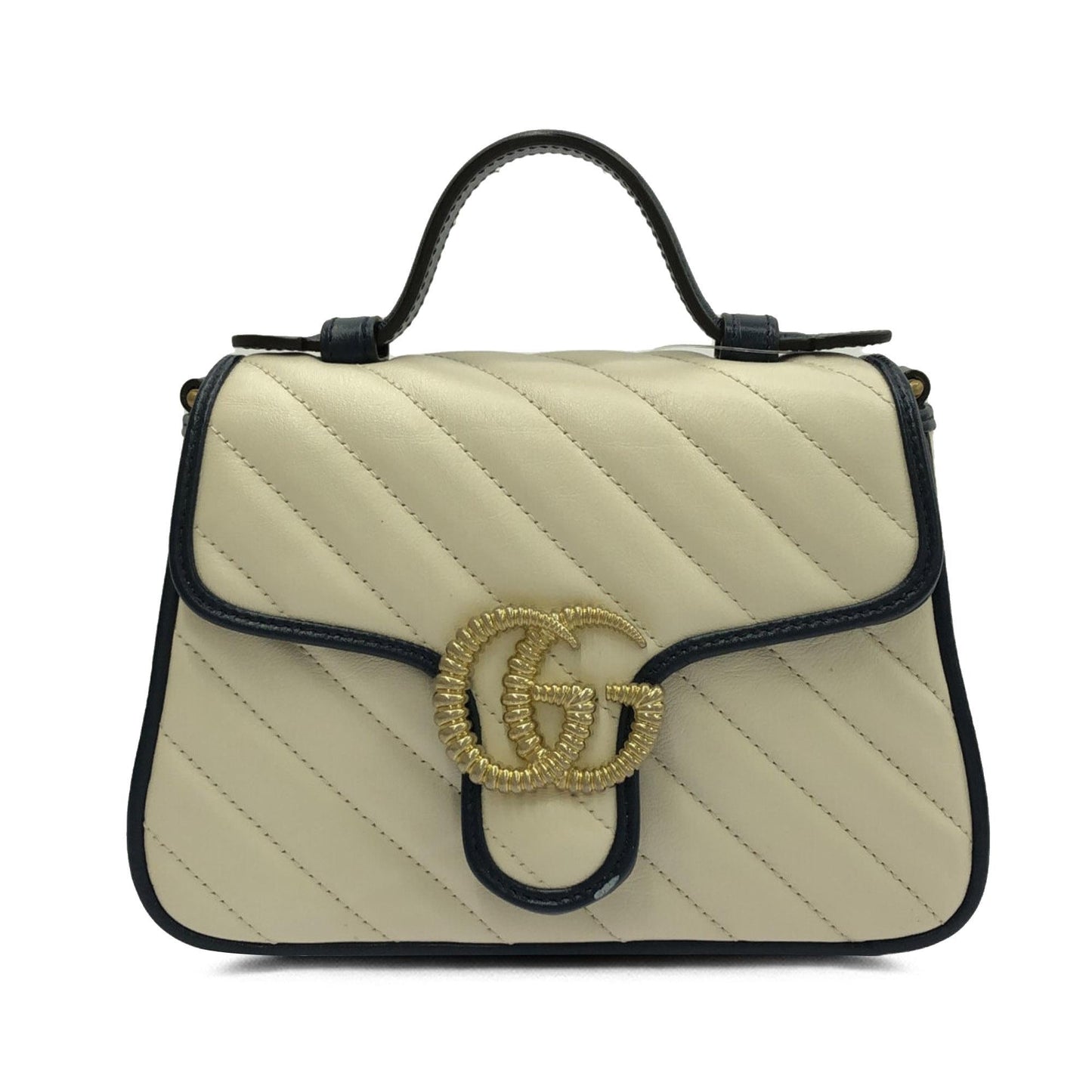 Gucci GG Marmont Top Handle SHG-iCLrcQ Calf Black White Mini Satchel Bag