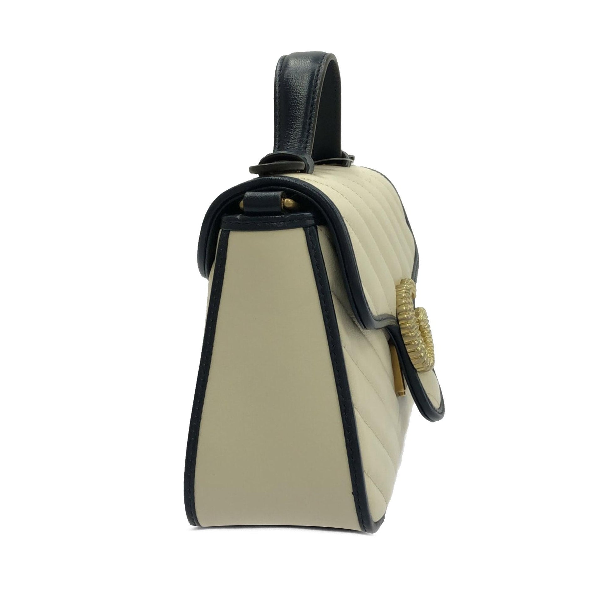 Gucci GG Marmont Top Handle SHG-iCLrcQ Calf Black White Mini Satchel Bag