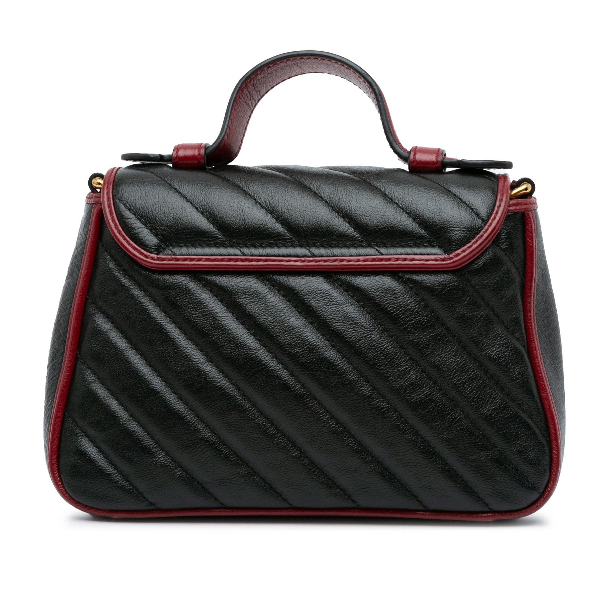 Gucci GG Marmont Torchon Top Handle Calf Black Red Mini Satchel Bag