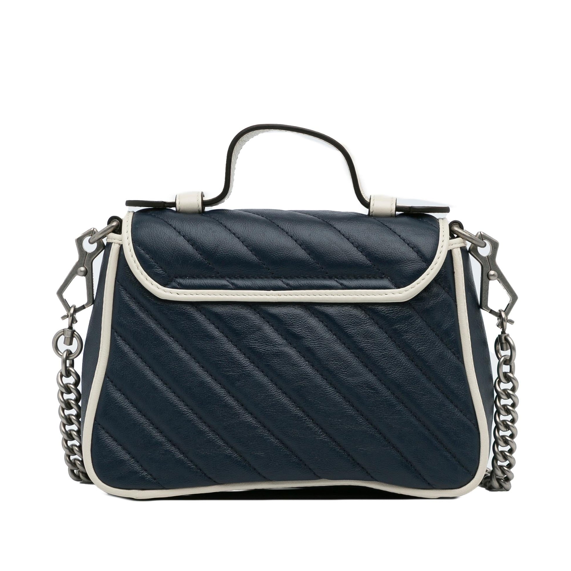 Gucci GG Marmont Torchon SHG-rHq7fo Calf Blue Mini Top Handle Satchel Bag