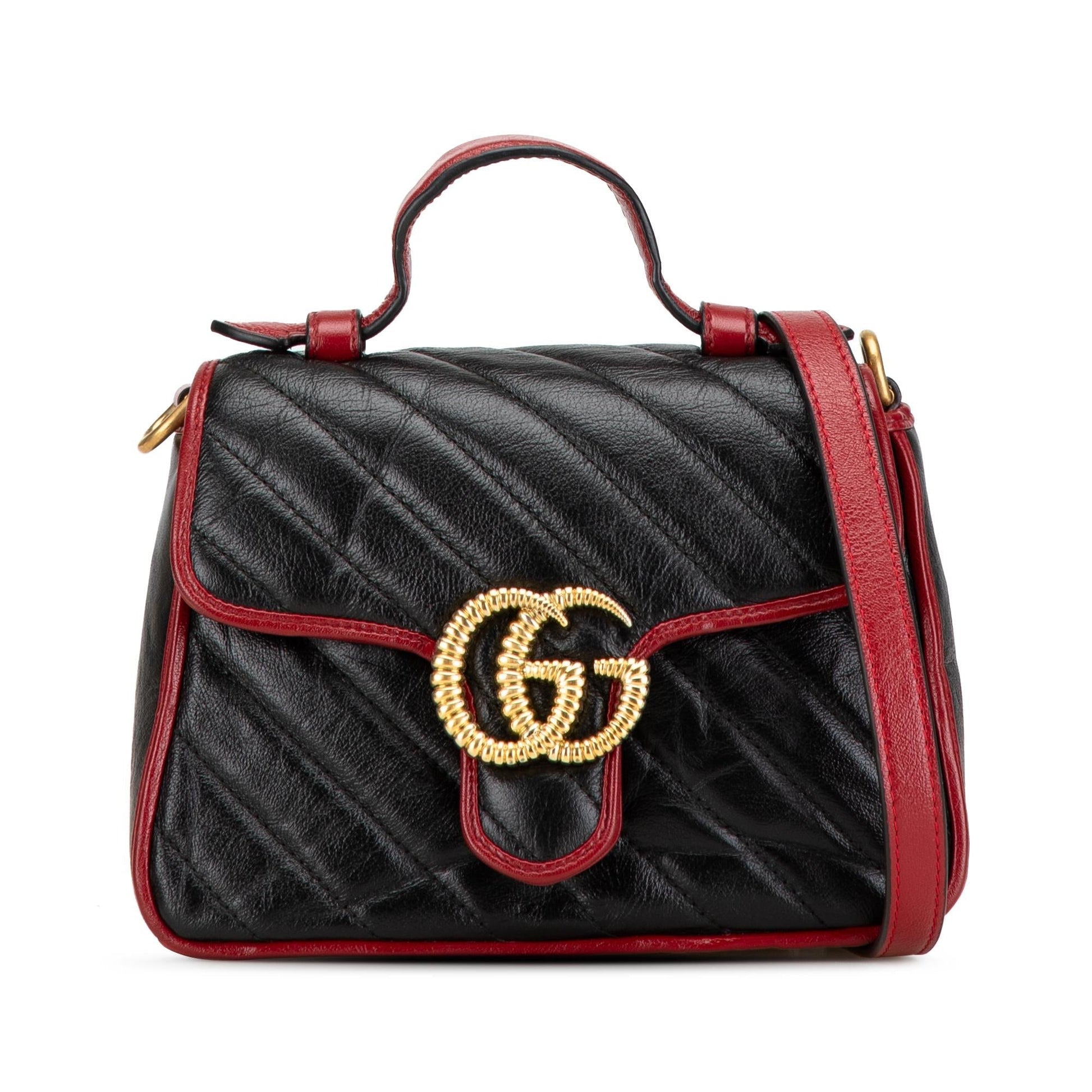 Gucci GG Marmont Torchon Calf Black Mini Top Handle Satchel Bag