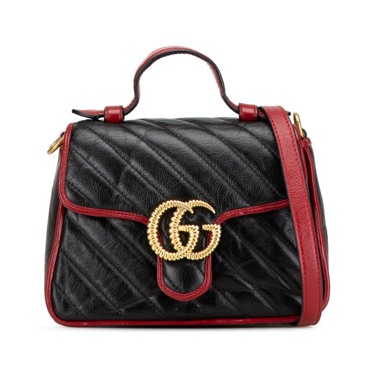 Gucci GG Marmont Torchon Calf Black Mini Top Handle Satchel Bag