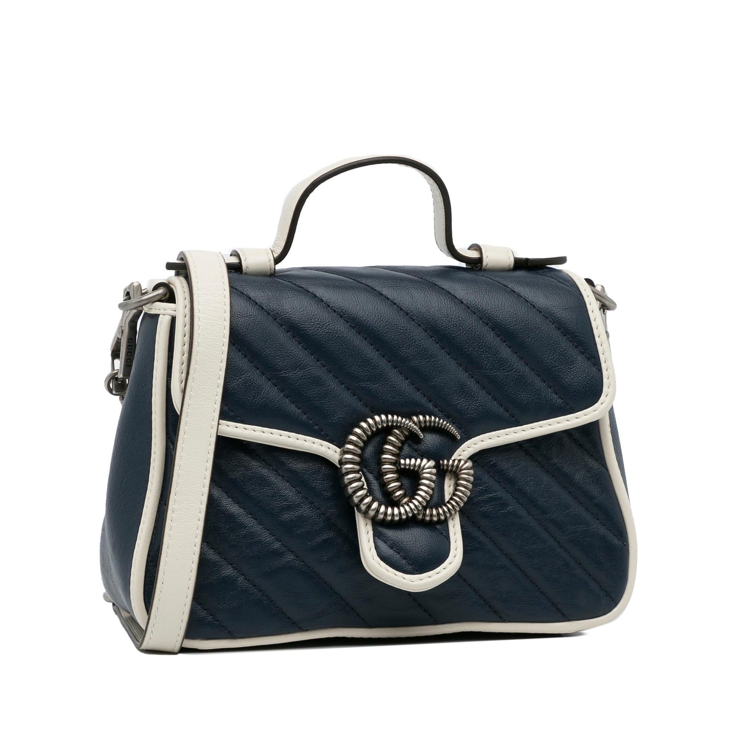 Gucci GG Marmont Torchon Calf Blue Mini Top Handle Satchel Bag