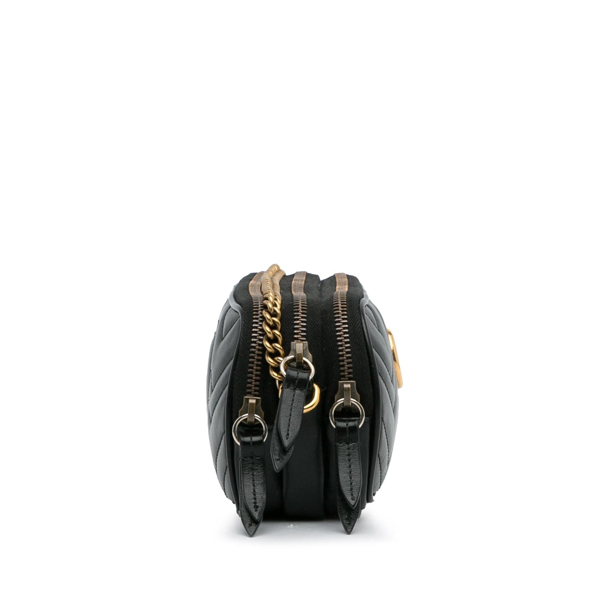 Gucci GG Marmont Triple-Zip SHG-dnjgun Calf Black Mini Crossbody Bag