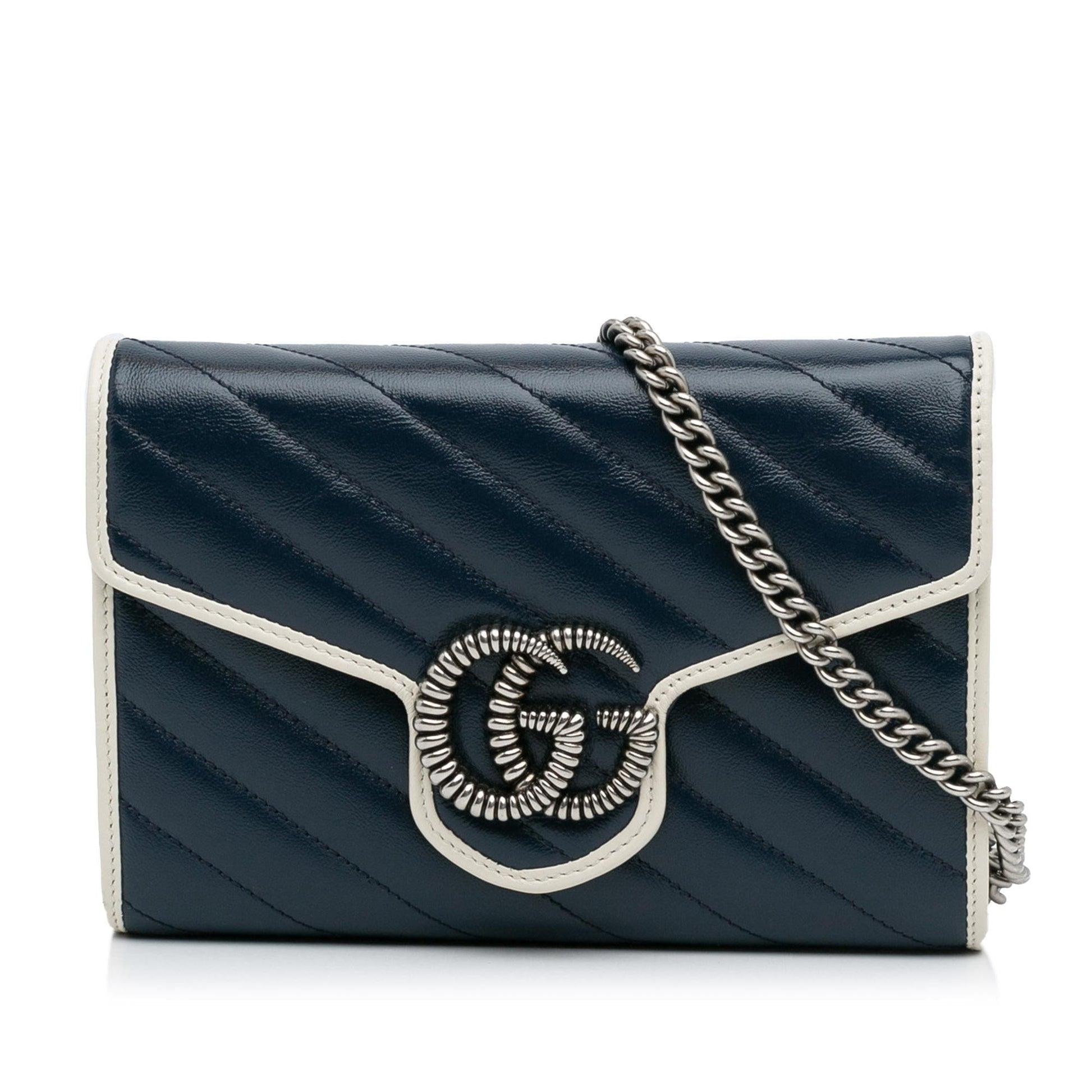 Gucci GG Marmont Wallet on SHG-QYIeTn Calf Blue Mini Chain Crossbody Bag