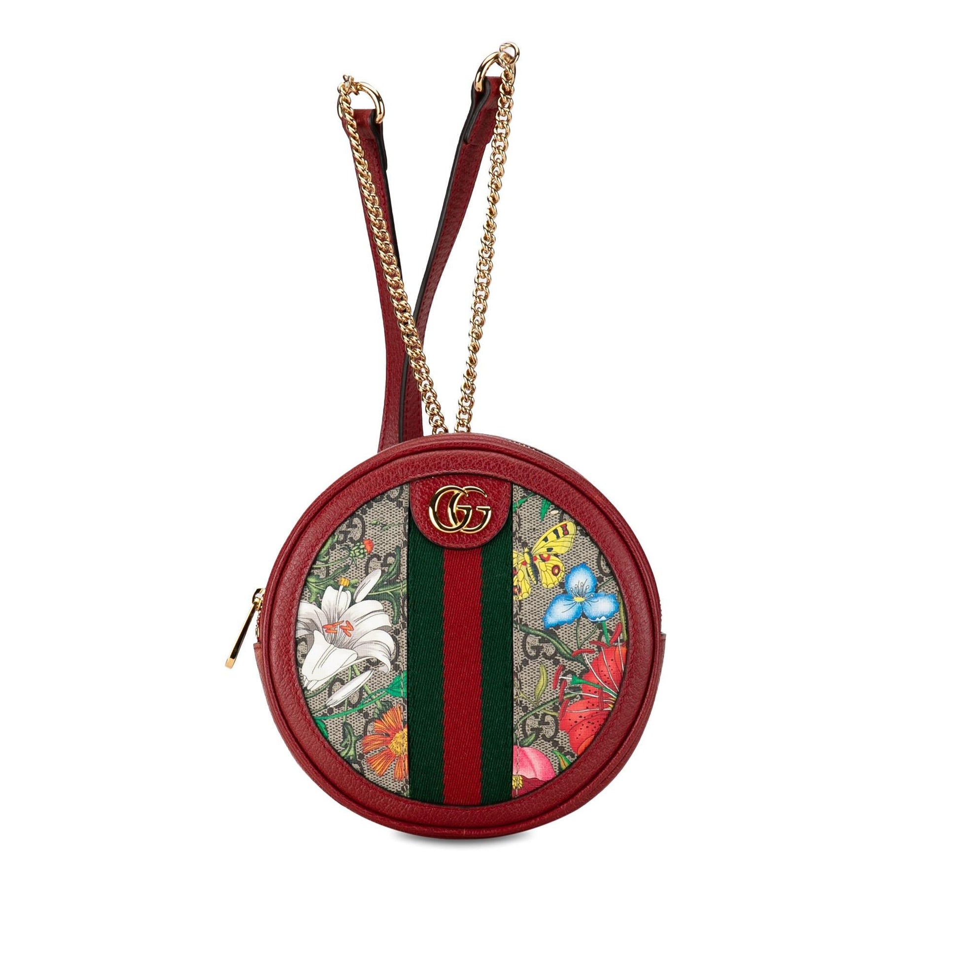 Gucci GG Supreme Flora Round Ophidia Canvas Calf Red Mini Backpack