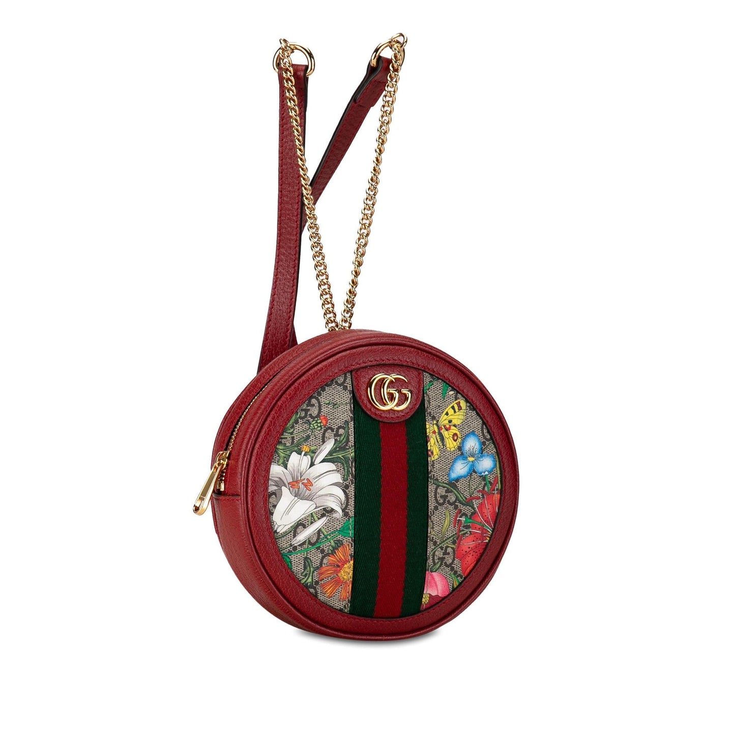 Gucci GG Supreme Flora Round Ophidia Canvas Calf Red Mini Backpack