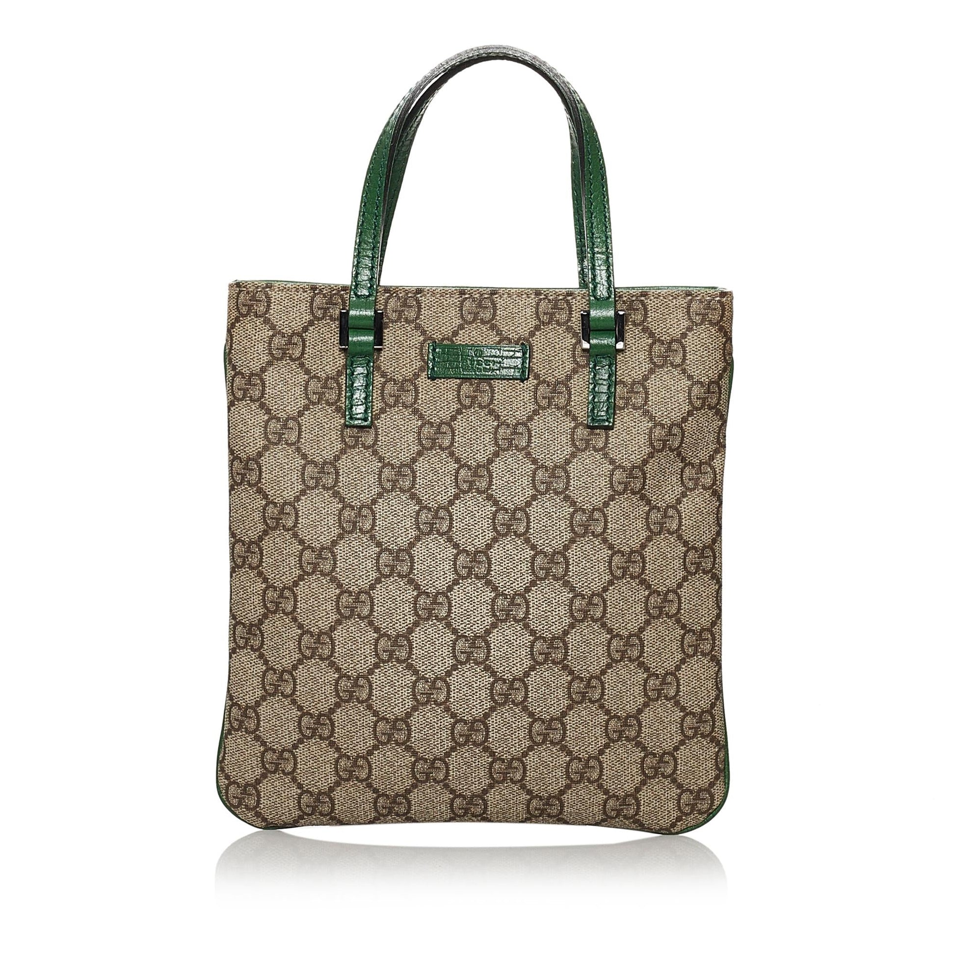 Gucci GG Supreme SHG Canvas Brown Green Mini Satchel Bag